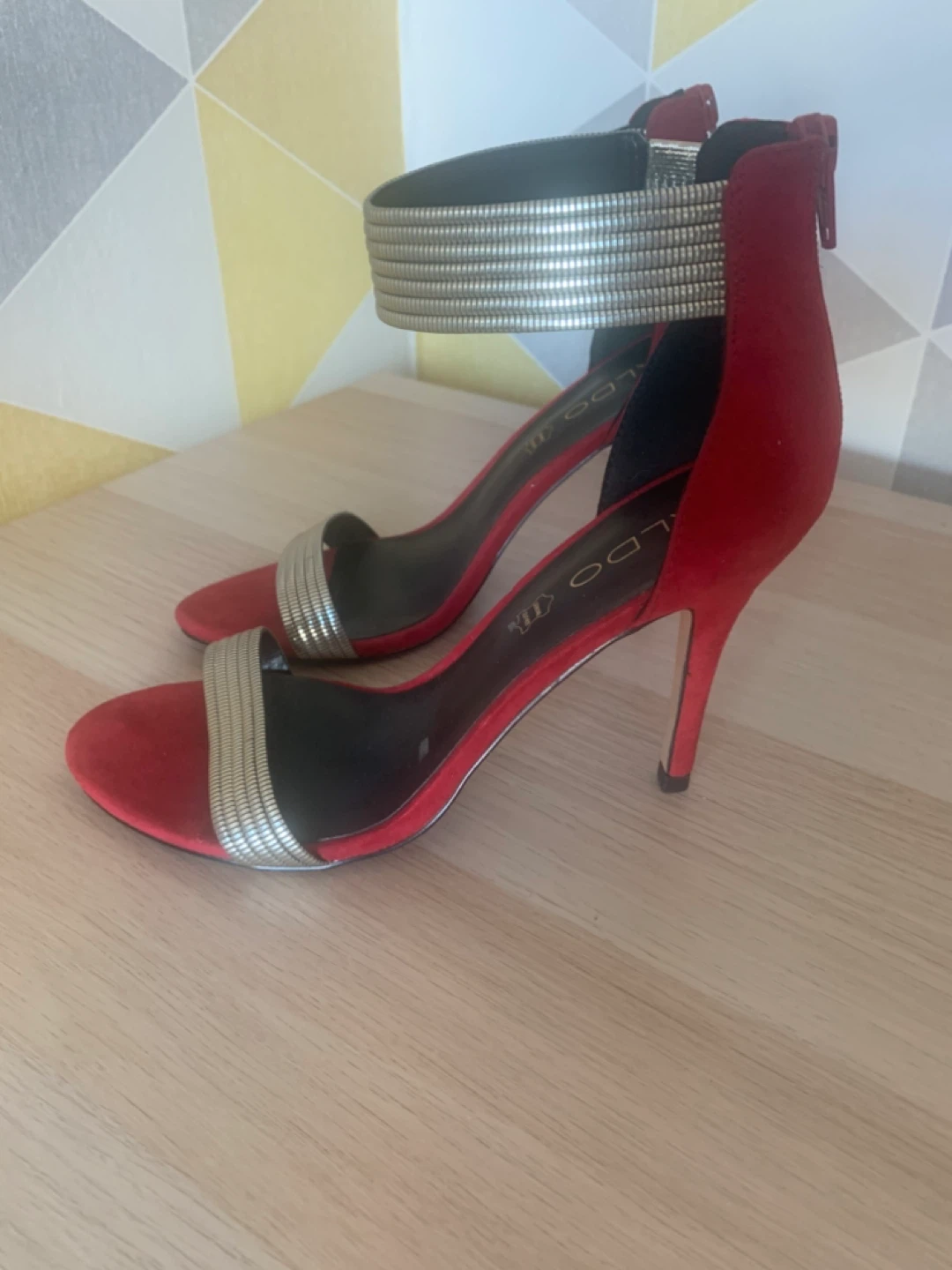 ALDO Red Suede Heels with Gold Straps - photo 2