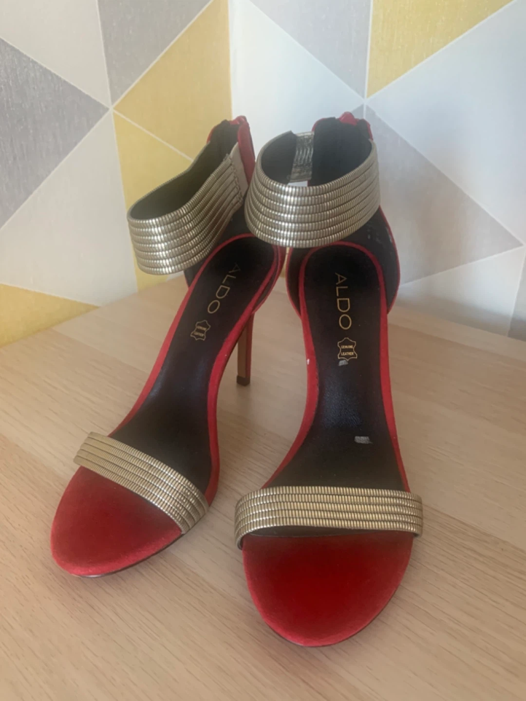 ALDO Red Suede Heels with Gold Straps