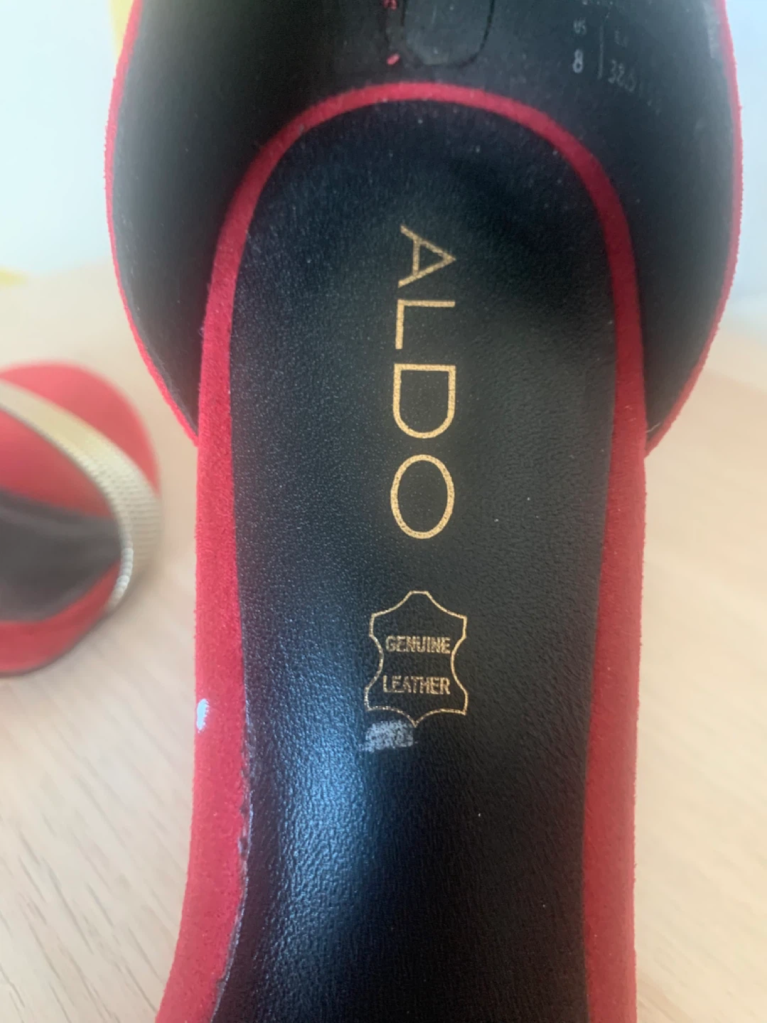 ALDO Red Suede Heels with Gold Straps - photo 4