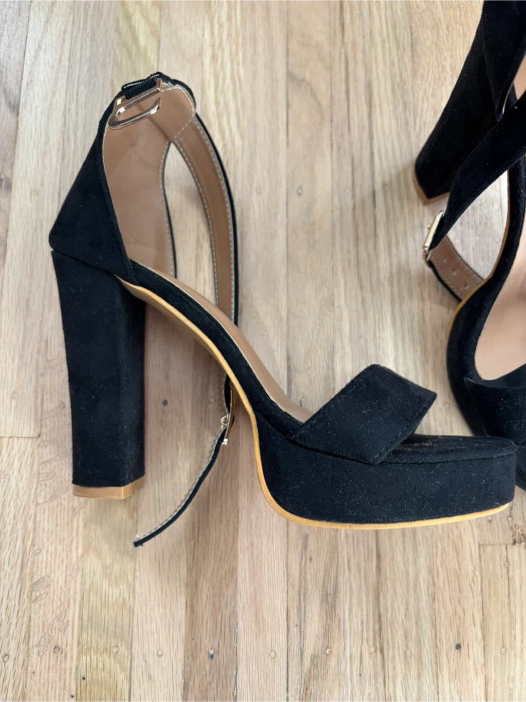 Black Suede Platform Block Heels