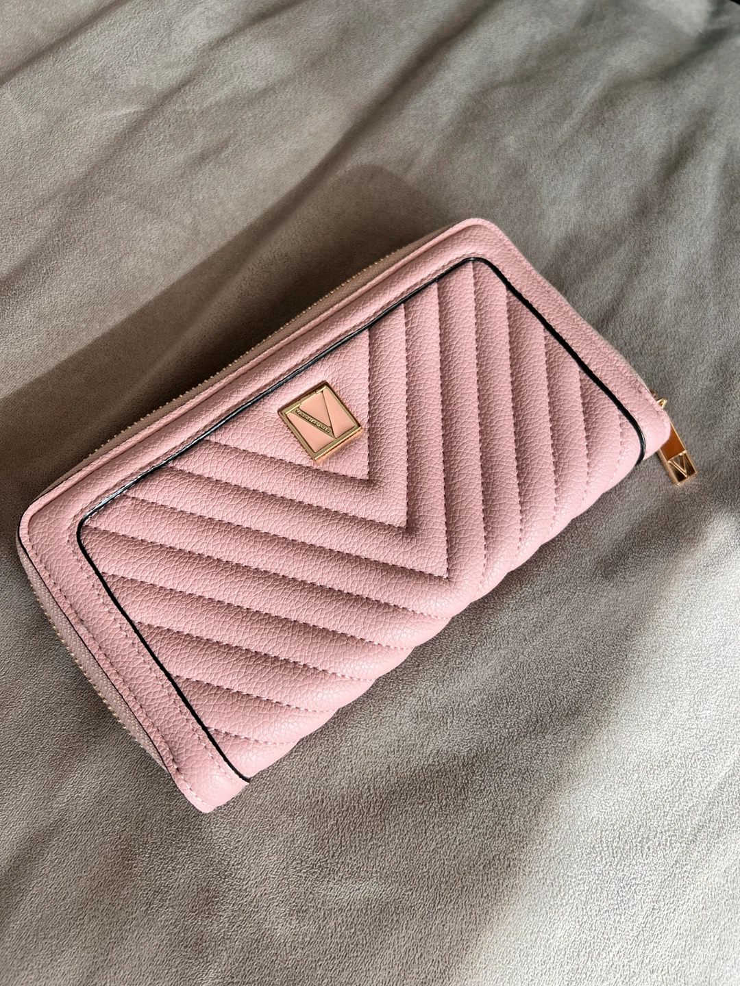 Pink Chevron Zip Around Wallet