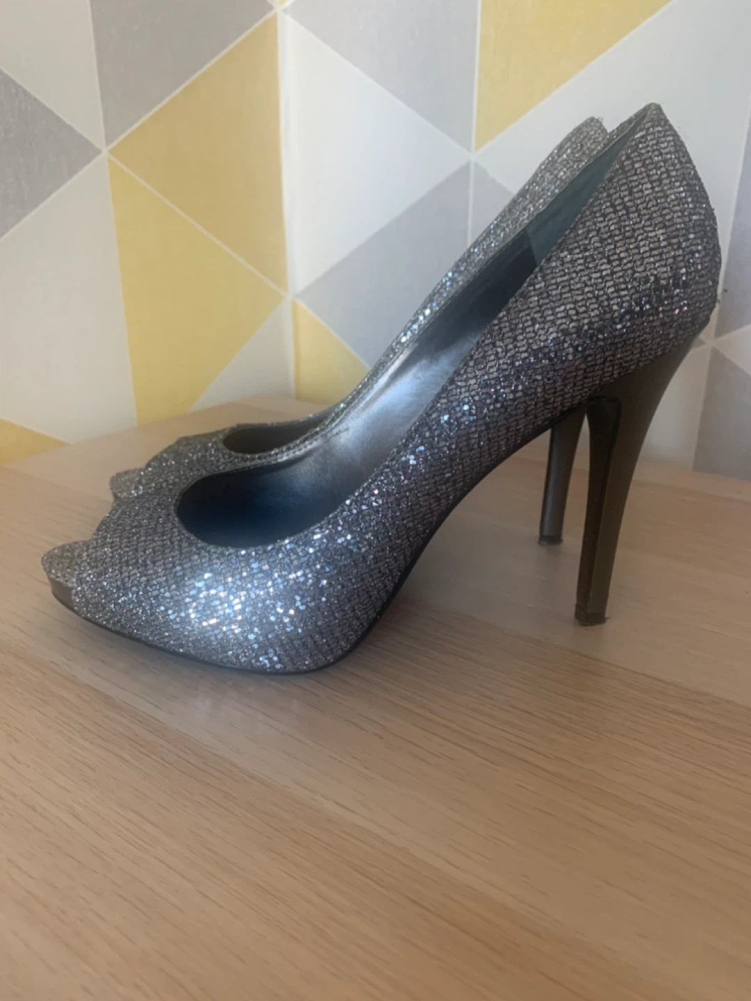 Nine West Glitter Peep-Toe Heels - Size 8.5M