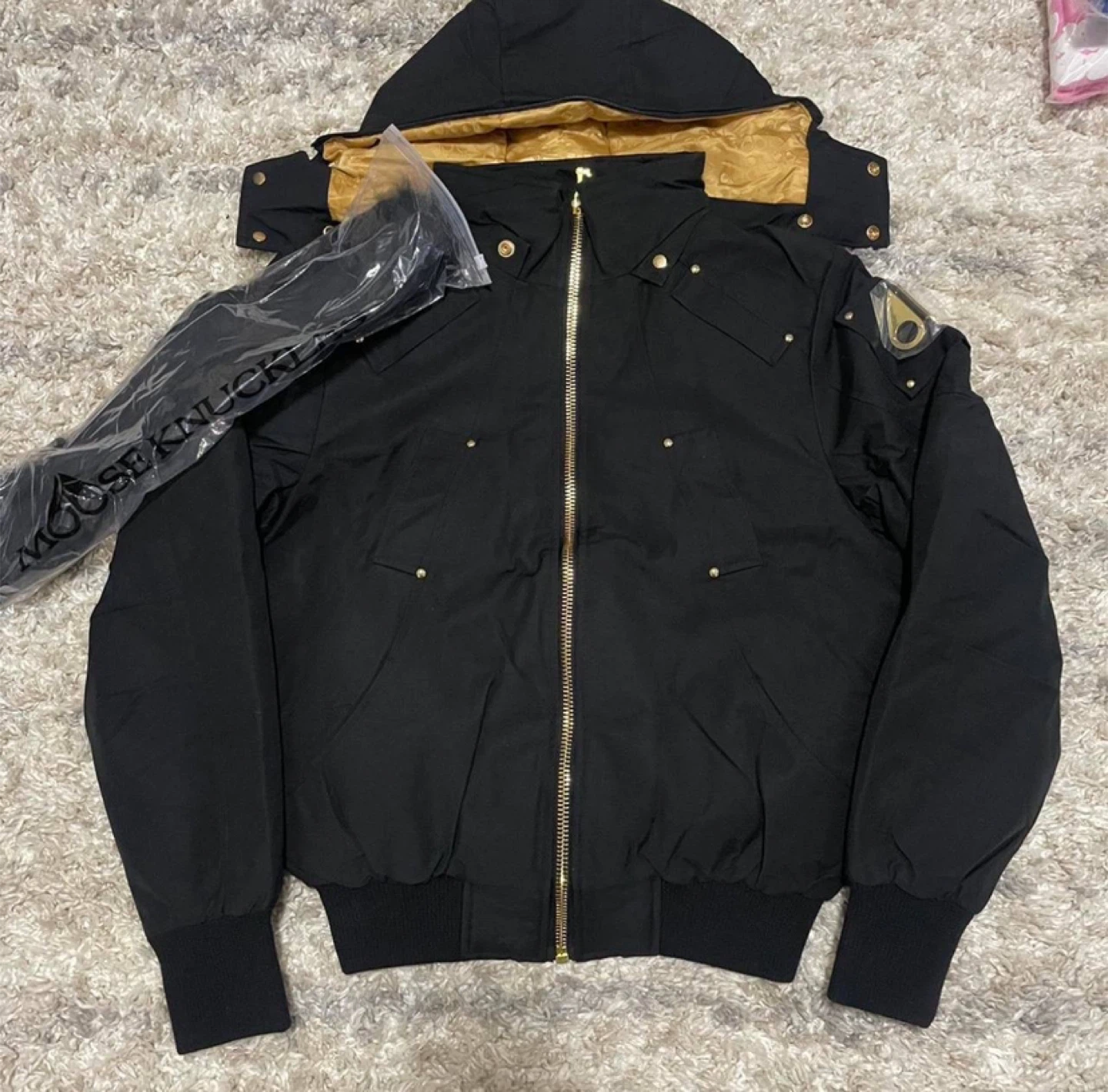 Moose Knuckles Black/Gold Bomber Jacket - Size S