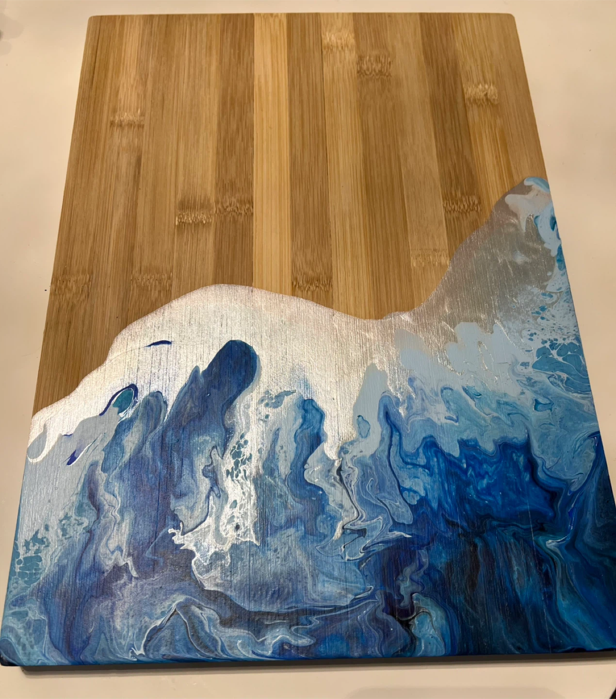 Decorative Bamboo Board with Ocean Wave Art