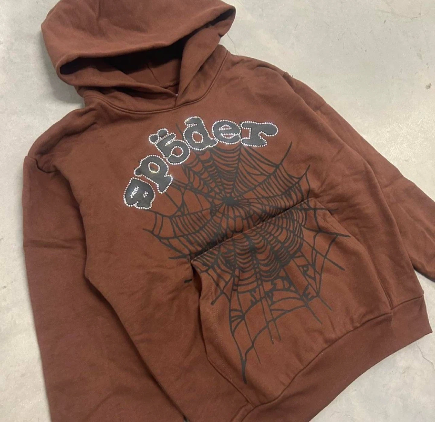 Sp5der Brown Travis Scott Rhinestone Web Hoodie - All Sizes - photo 2