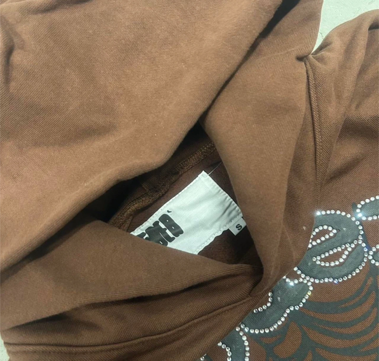 Sp5der Brown Travis Scott Rhinestone Web Hoodie - All Sizes - photo 3