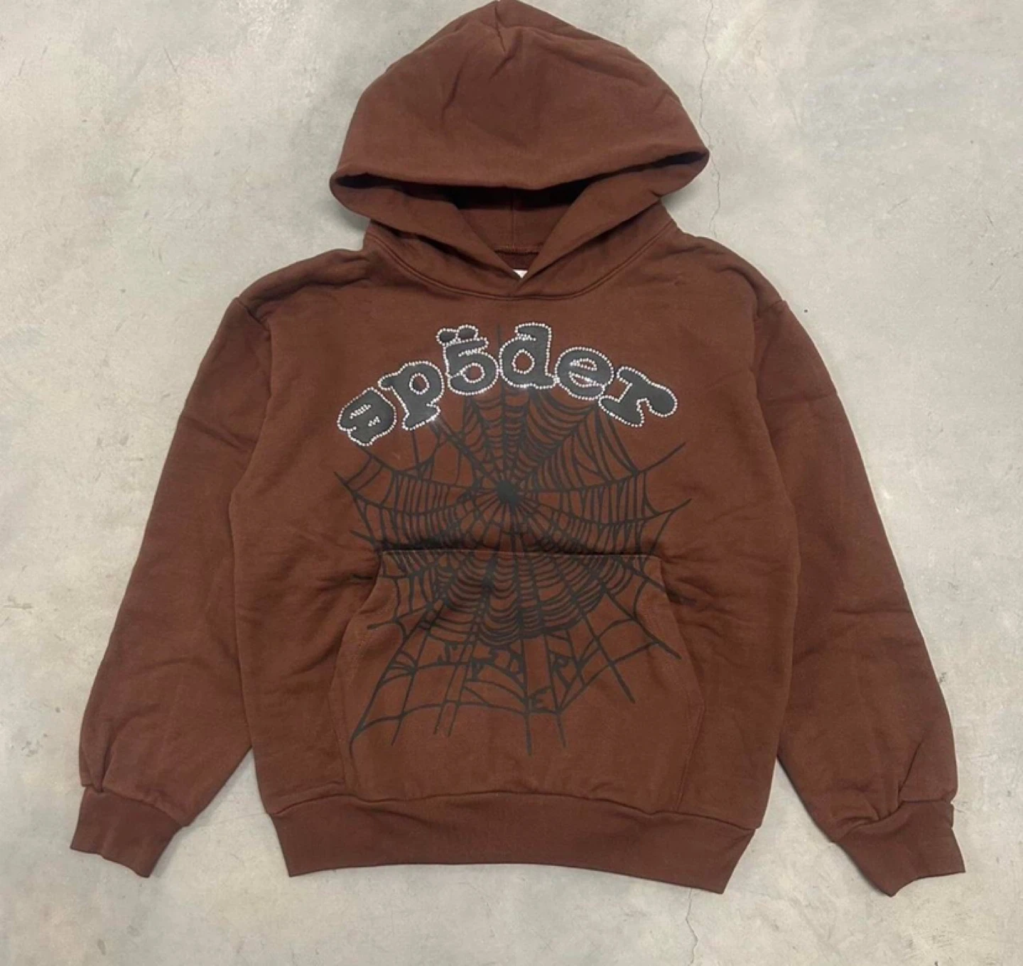 Sp5der Brown Travis Scott Rhinestone Web Hoodie - All Sizes