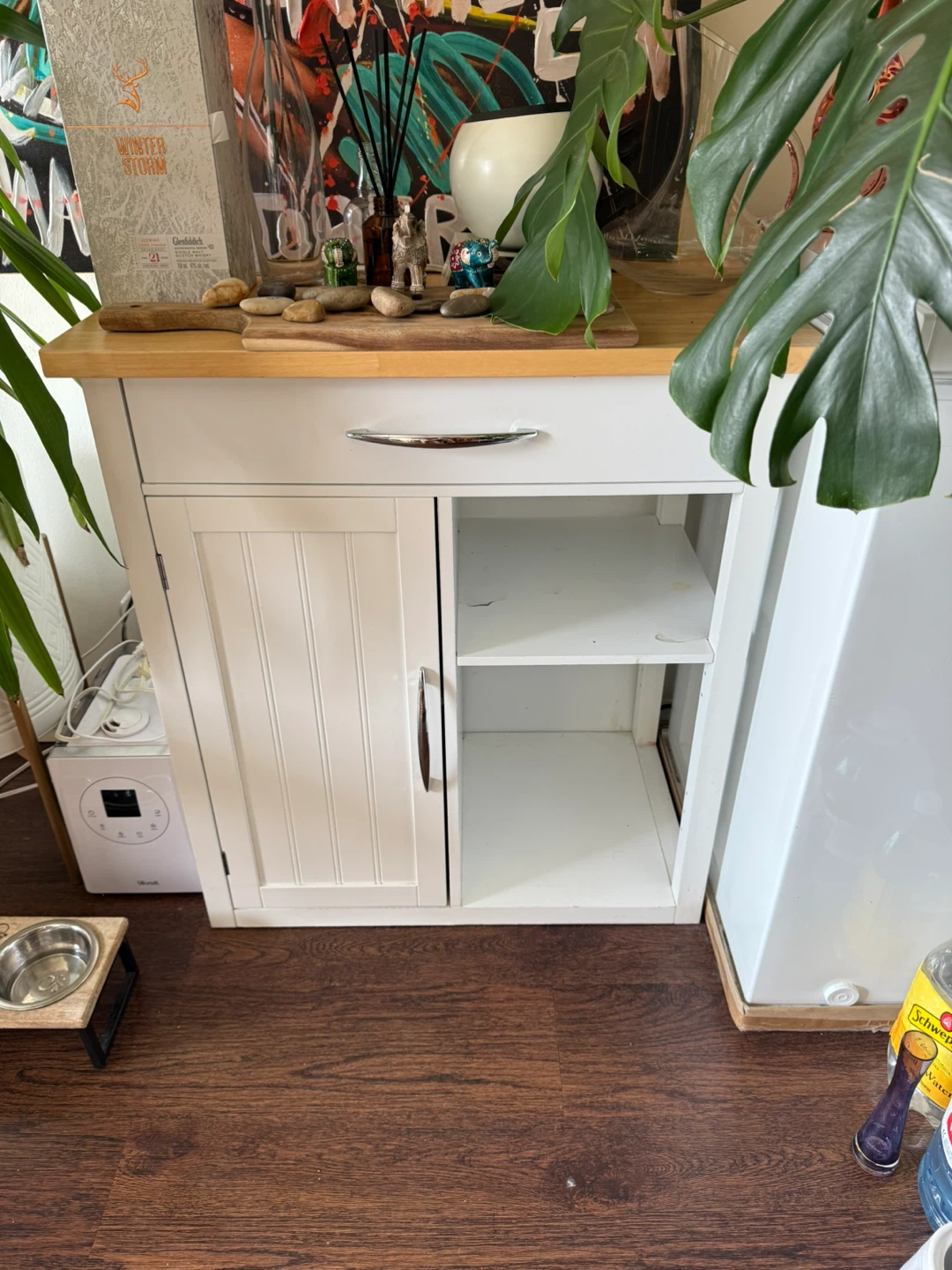 White Storage Cabinet or Bar Cart with Drawer