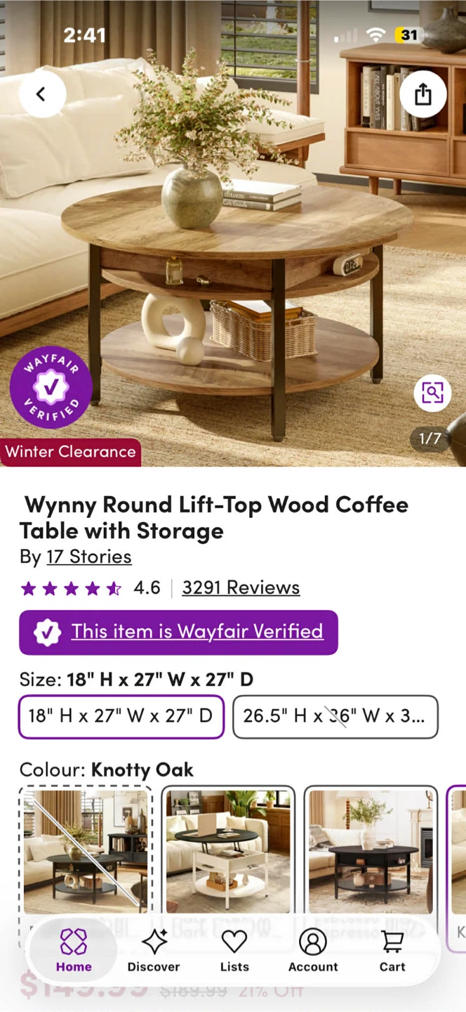 Round Lift-Top Coffee Table