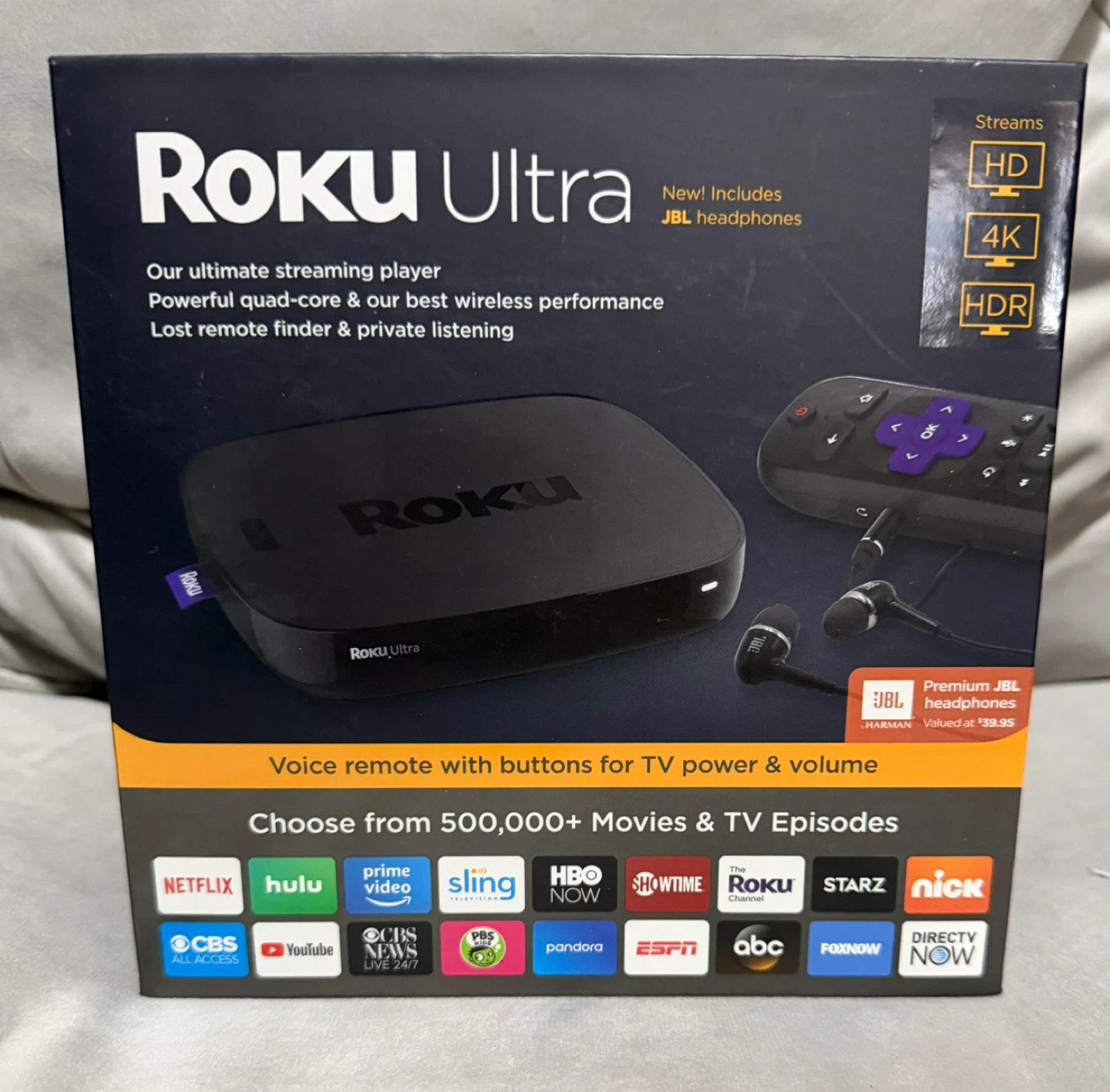 Roku Ultra 4K Streaming Media Player with JBL Headphones