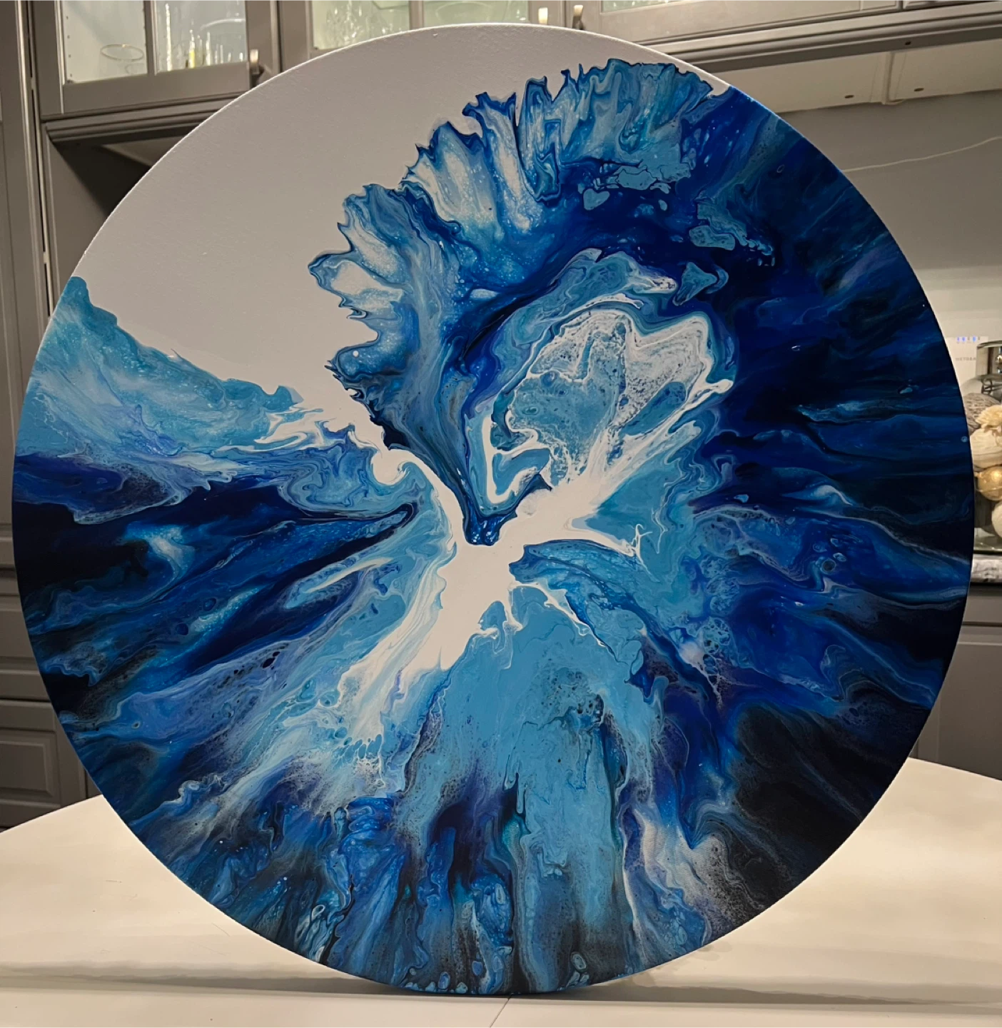 “Ocean Wave” Abstract Art Painting - Blue & White Swirls