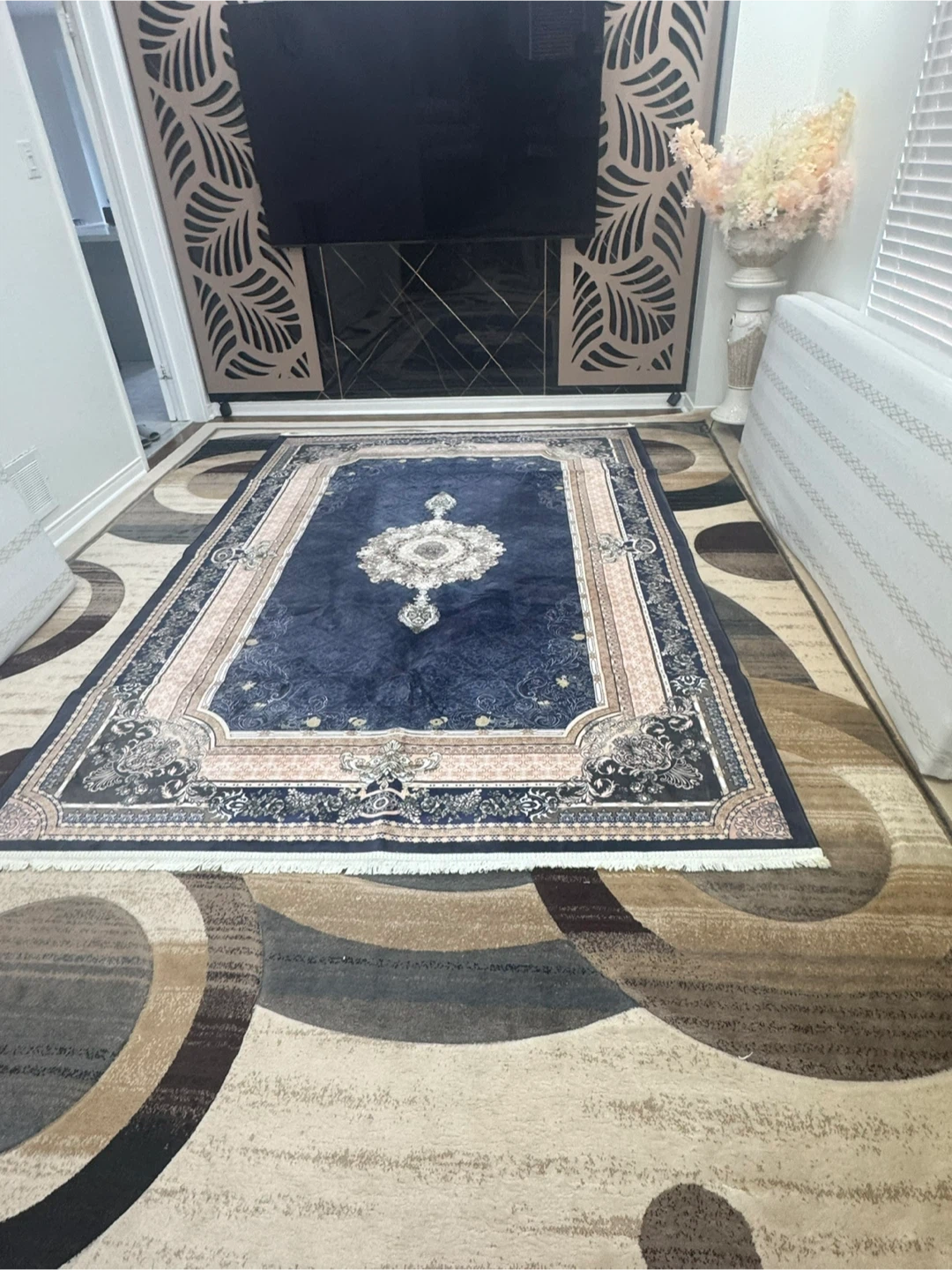 Large Blue Persian-Style Area Rug