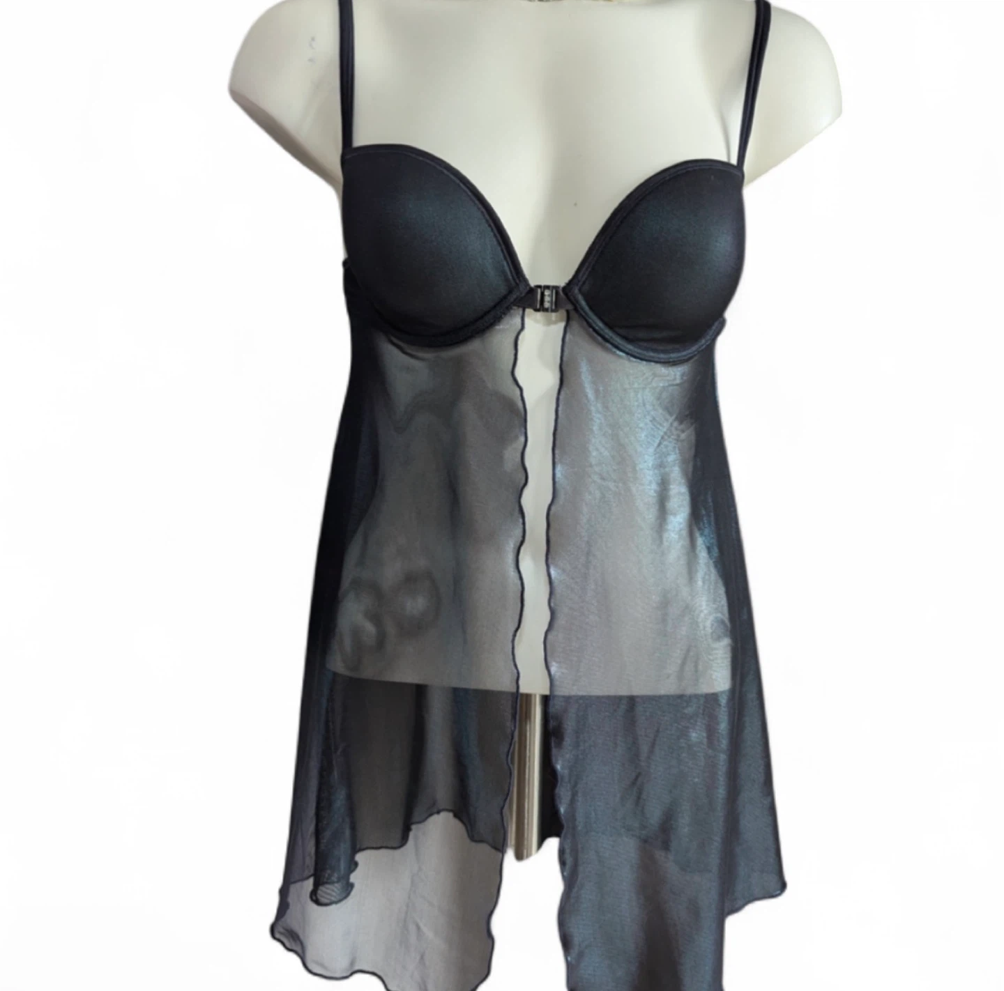 Y2K La SENZA Black Metallic Sheer Baby Doll Lingerie