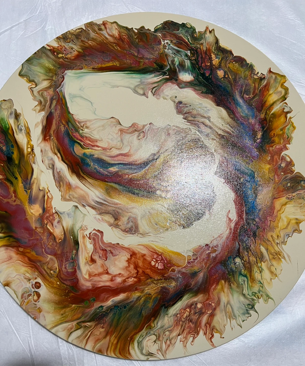 “ Autumn Wreath “ Round Abstract Pour Painting