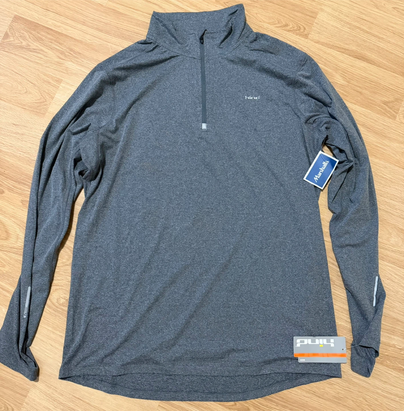 Hind Men's Grey 1/4 Zip Long Sleeve Athletic Shirt XL