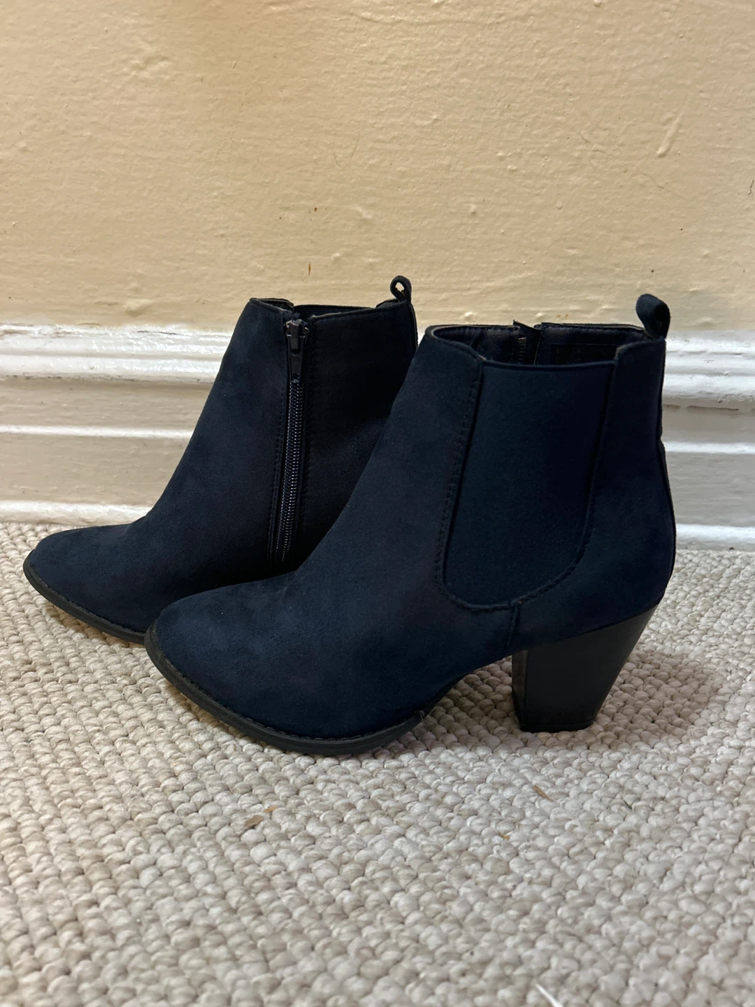 Navy Blue Suede Ankle Boots