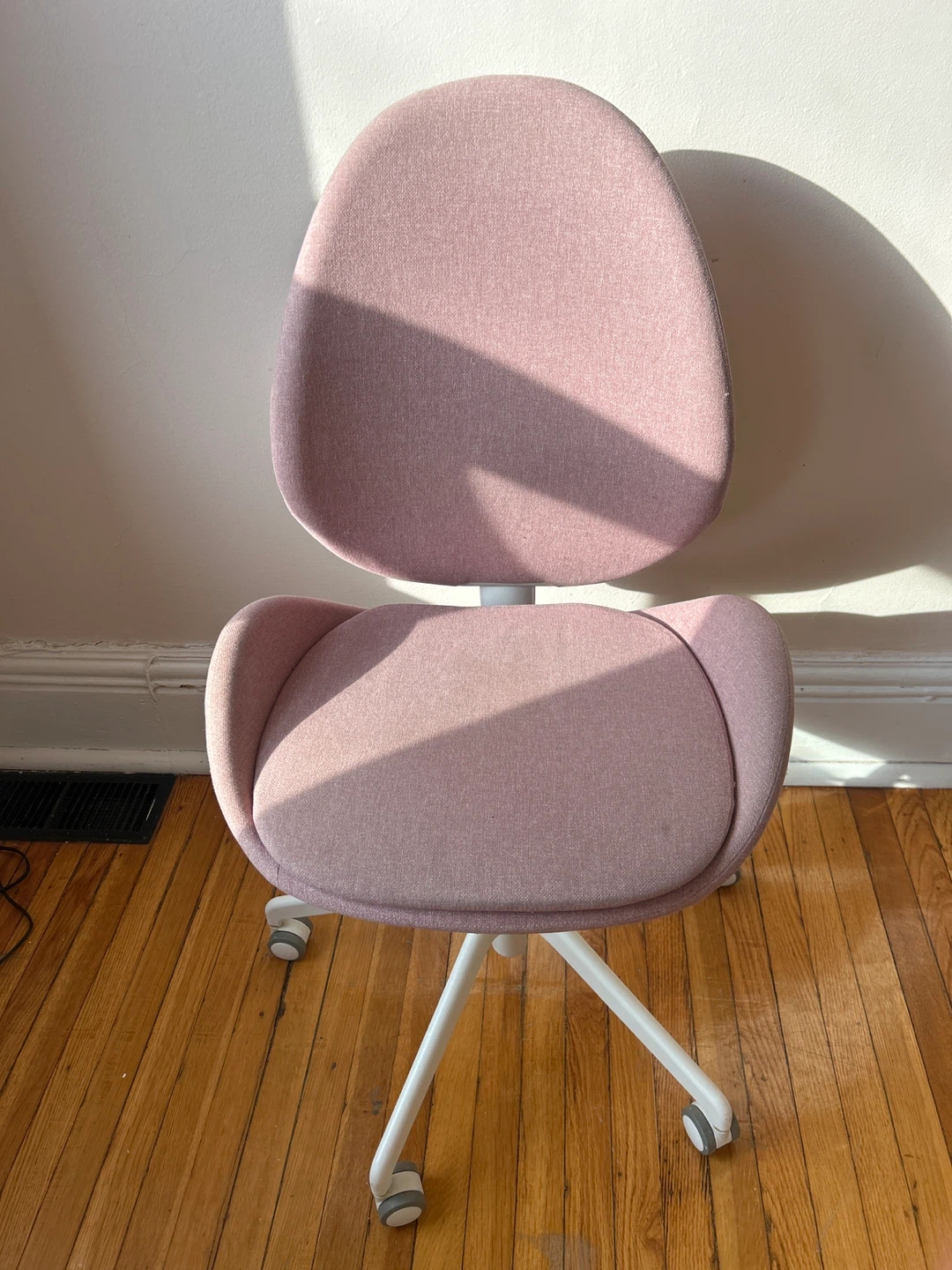 Pink Upholstered Office Chair with Casters
