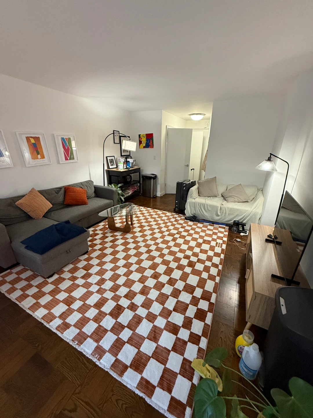 Checkerboard Rug - Brown and White