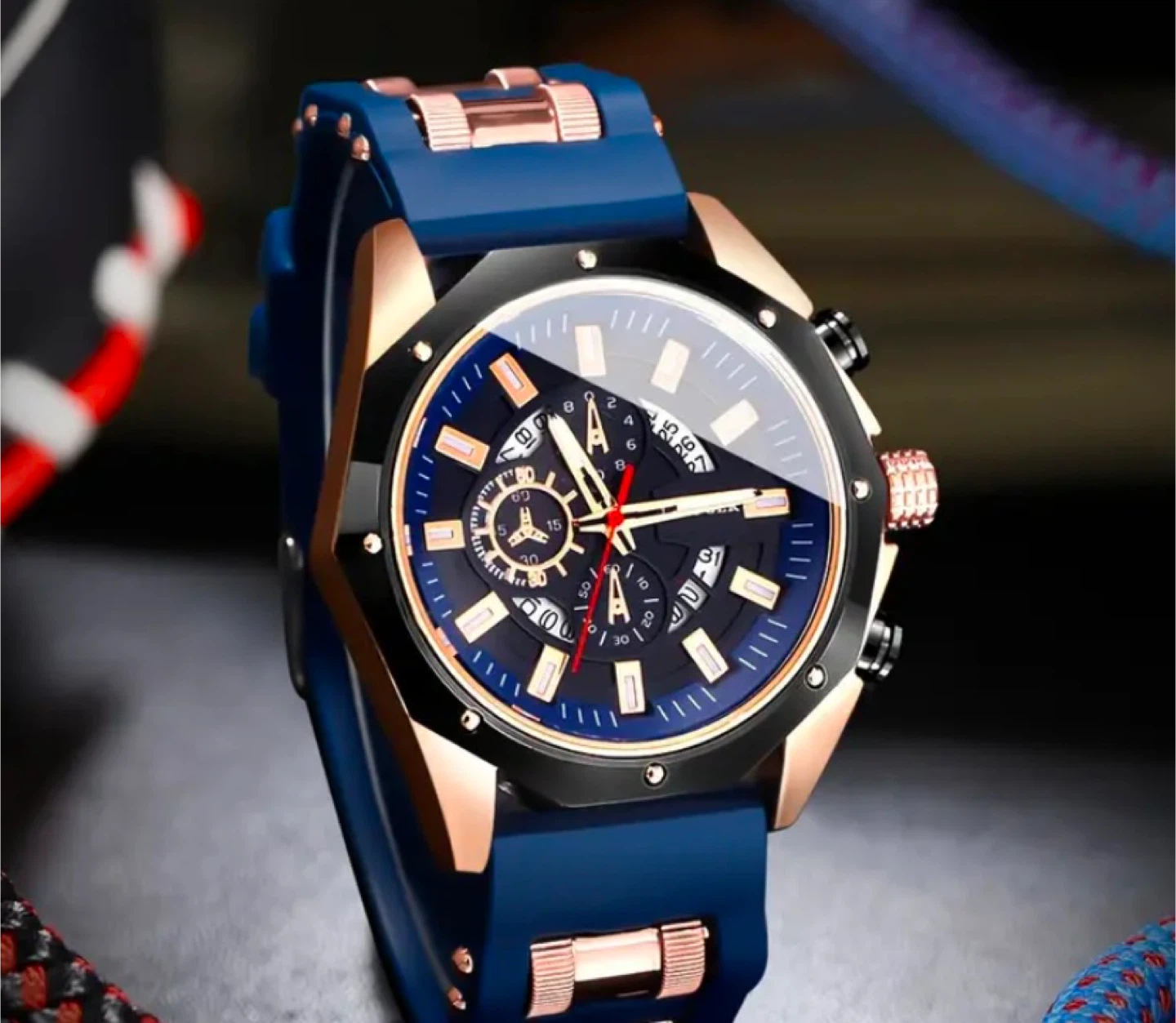 Rclock Blue & Rose Gold Chronograph Watch - photo 4
