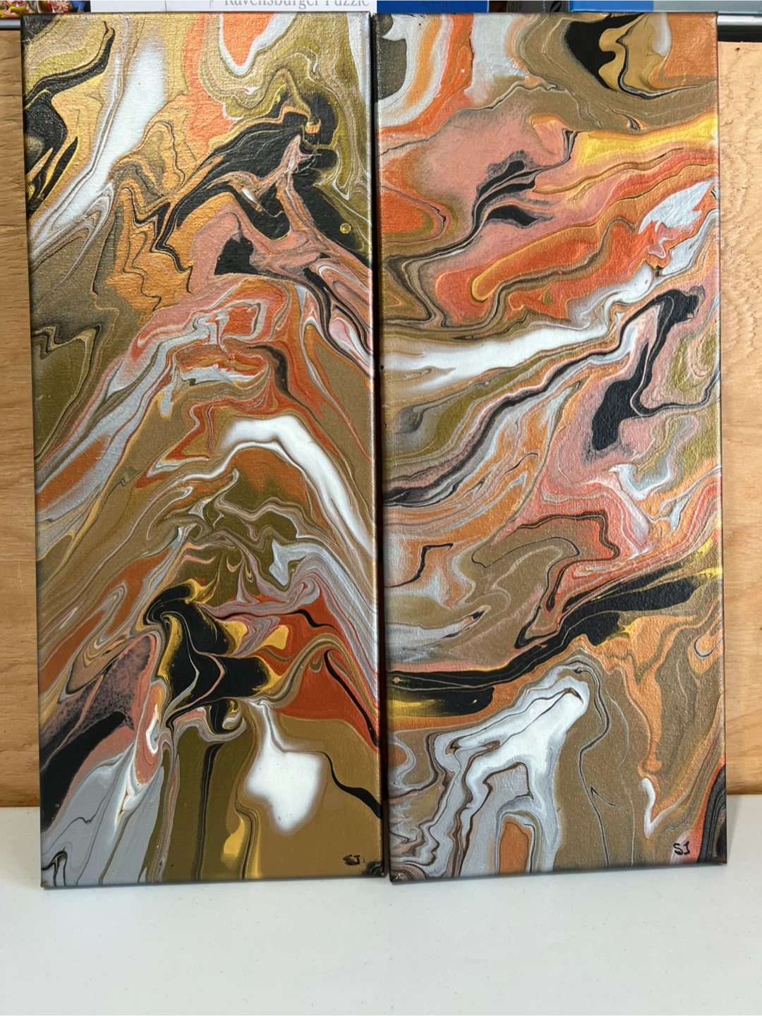 “Metal Works” Abstract Pour Painting Wall Art Set