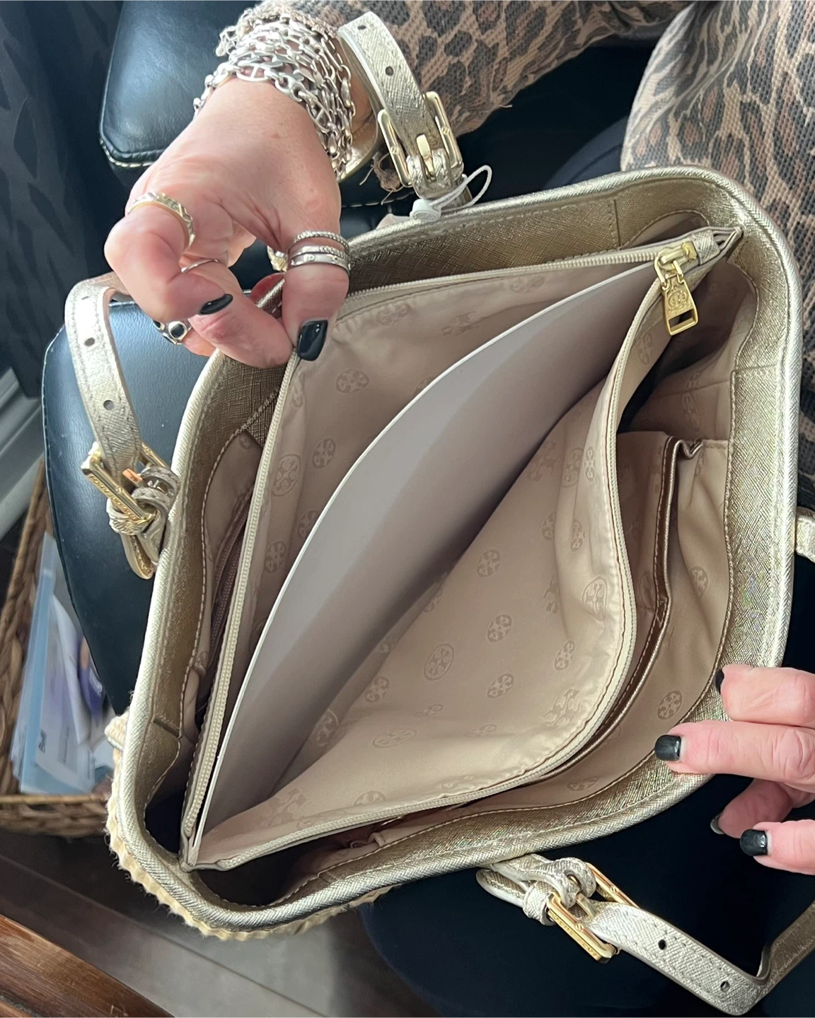 Tory Burch Straw Tote Bag Gold Accents - photo 5