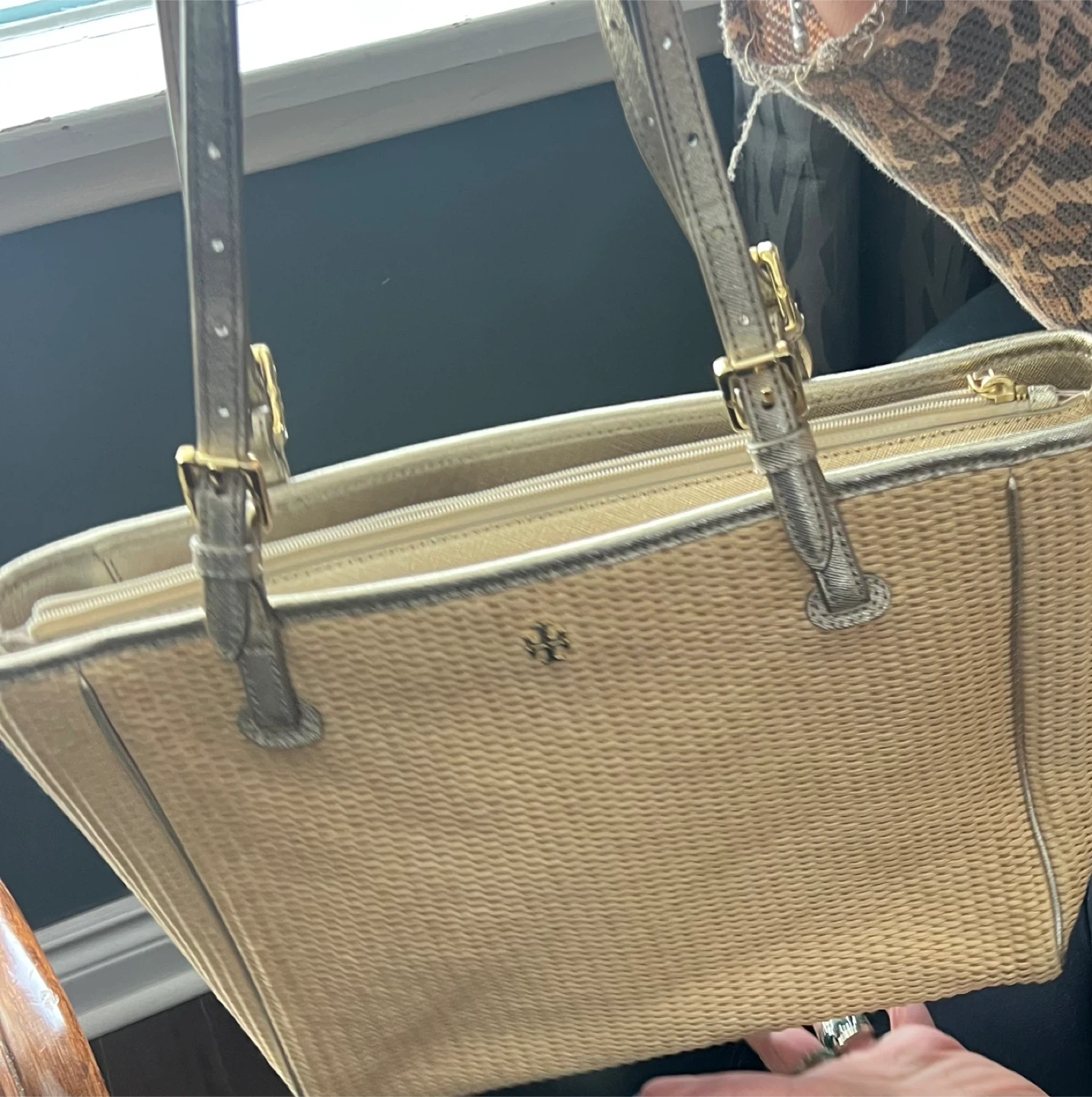 Tory Burch Straw Tote Bag Gold Accents - photo 2