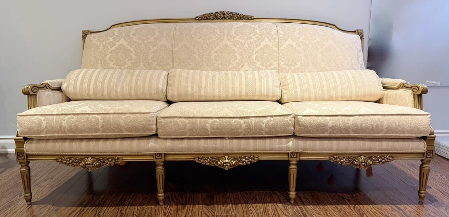 French Style Sofa with Gold Accents