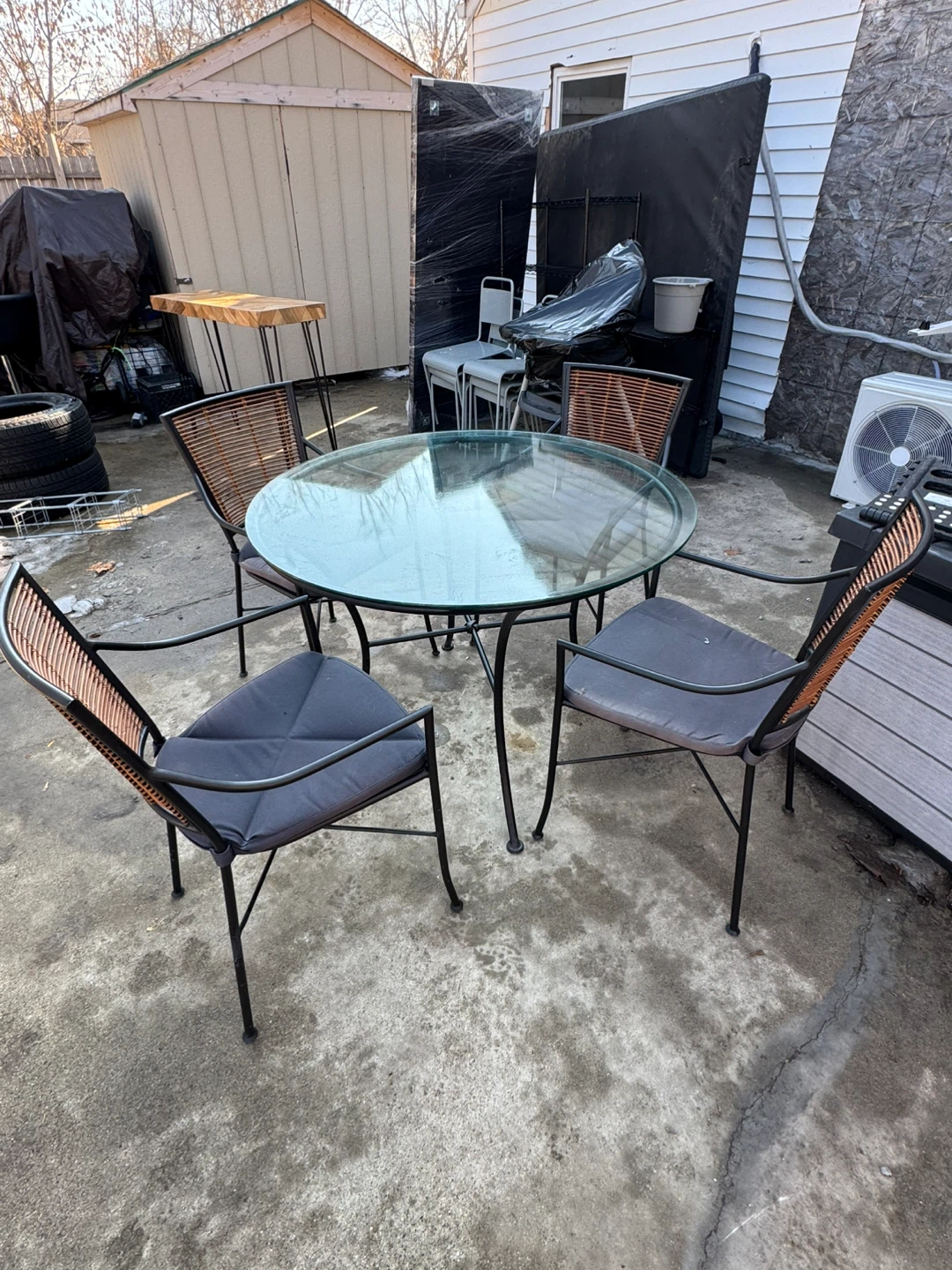 Glass Top Patio Table with 4 Chairs