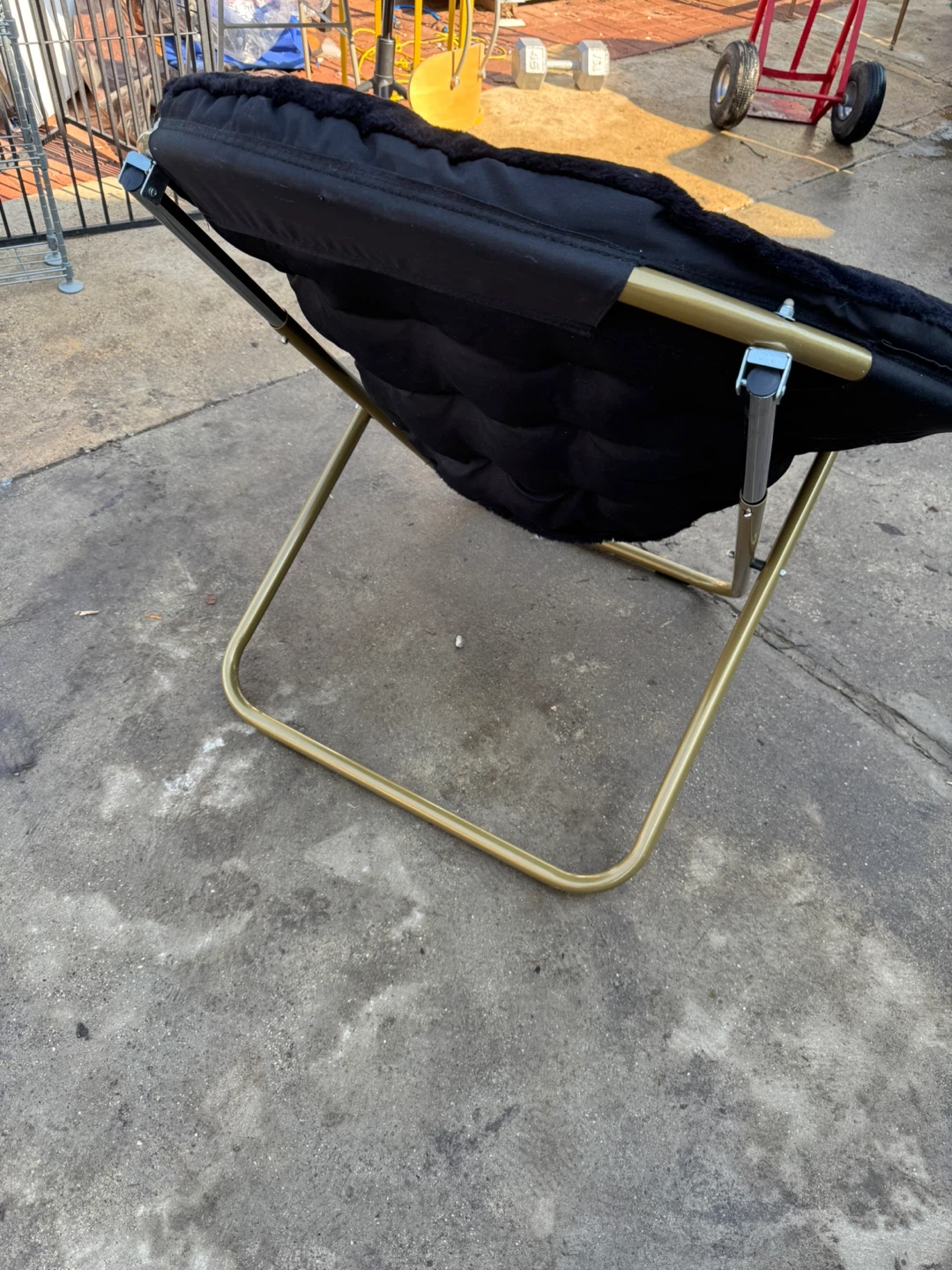 Dark Blue Plush Saucer Chair with Gold Frame - photo 3