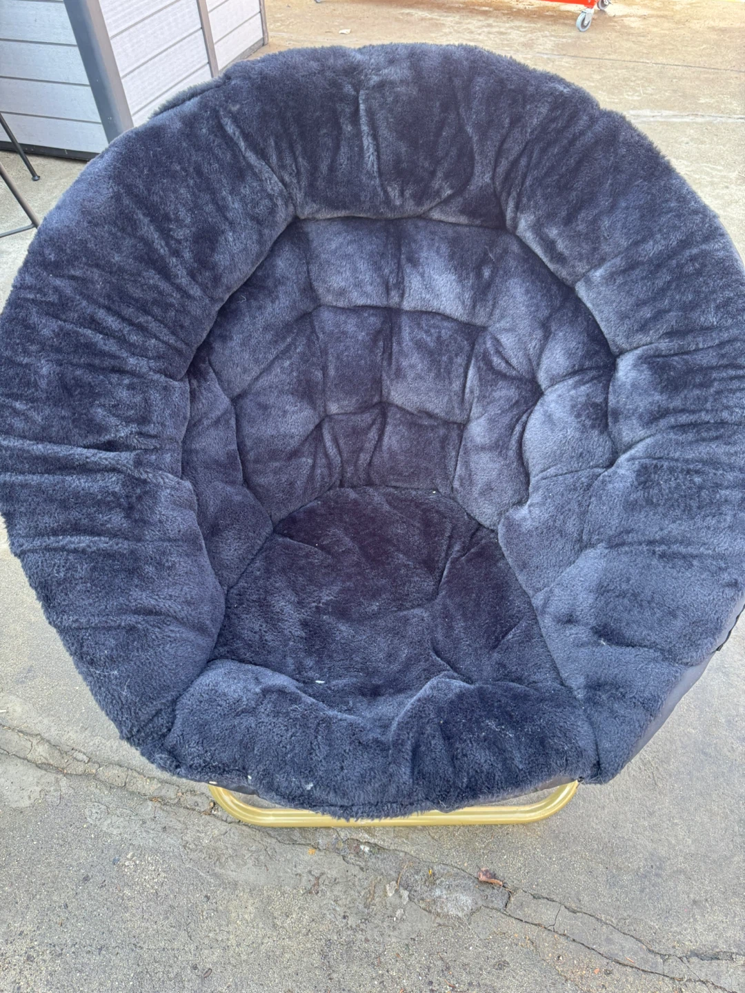 Dark Blue Plush Saucer Chair with Gold Frame