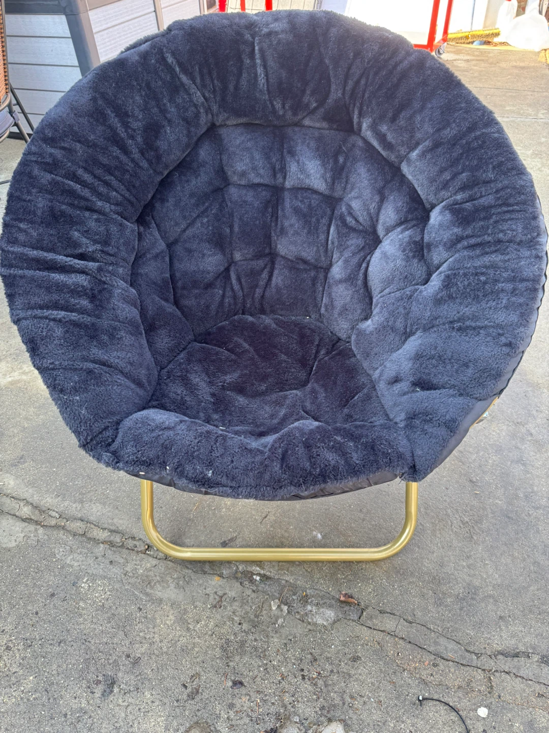 Dark Blue Plush Saucer Chair with Gold Frame - photo 2