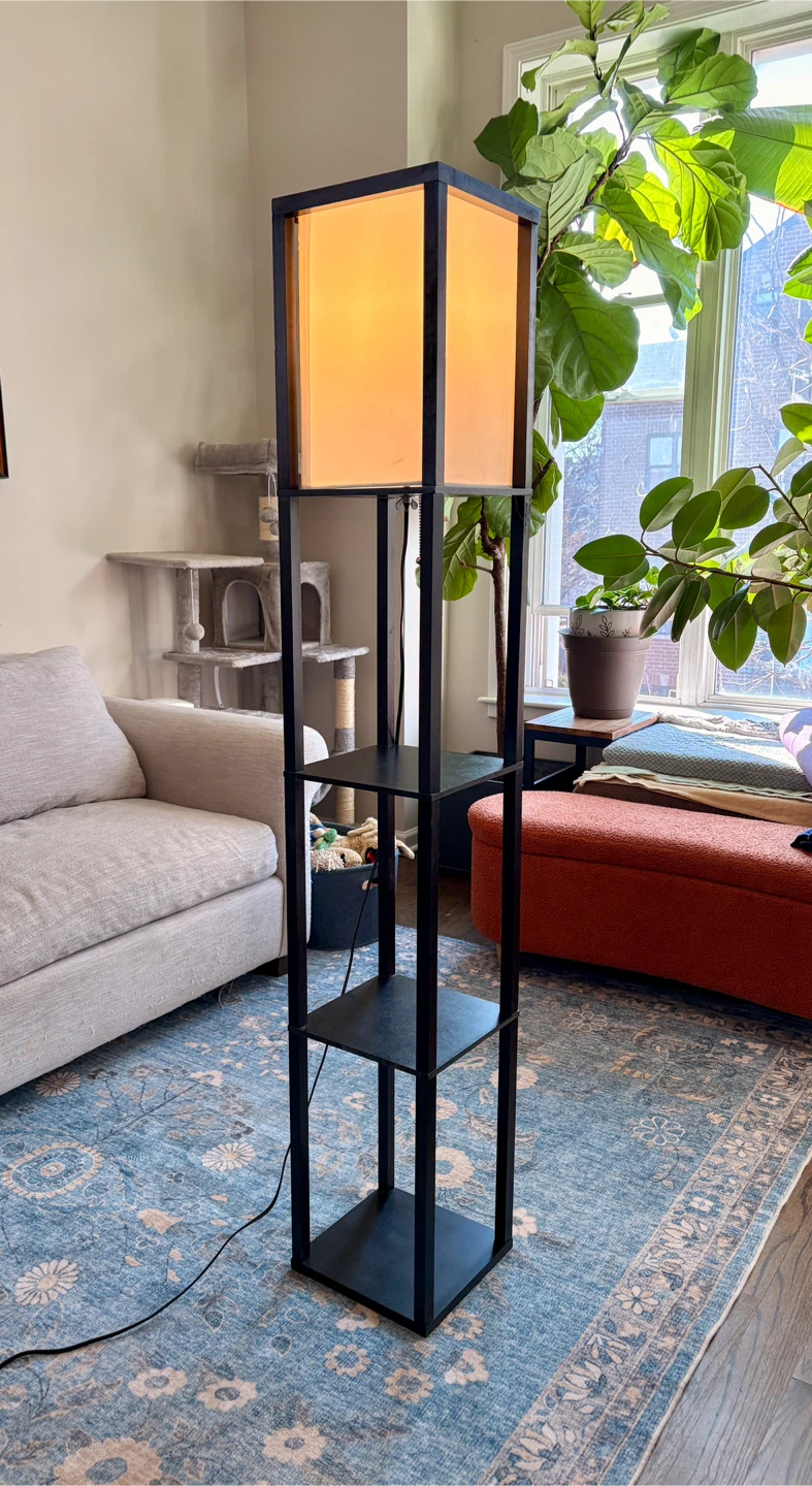 Black Floor Lamp with Shelves