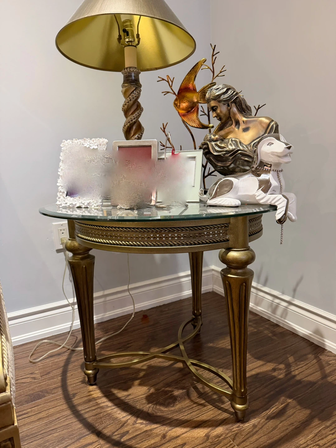 Gold Accent Side Table with Glass Top