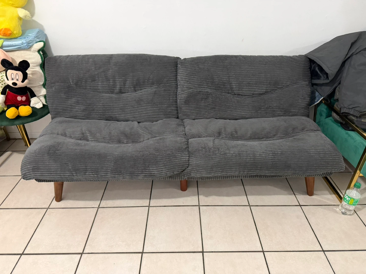 Gray Corduroy Loveseat Futon Sofa - photo 2