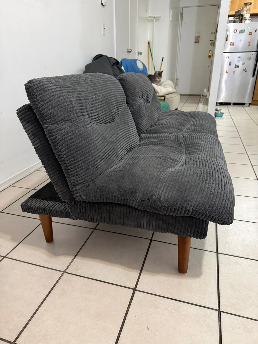 Gray Corduroy Loveseat Futon Sofa - photo 4