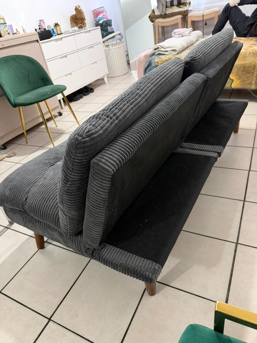 Gray Corduroy Loveseat Futon Sofa - photo 3
