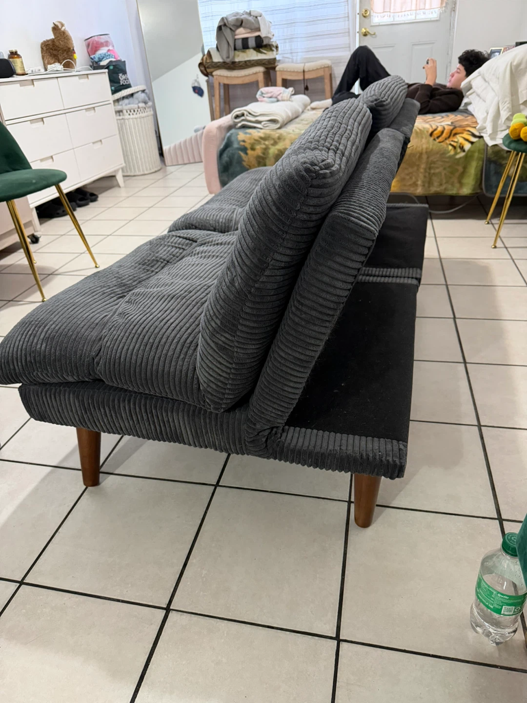 Gray Corduroy Loveseat Futon Sofa - photo 5