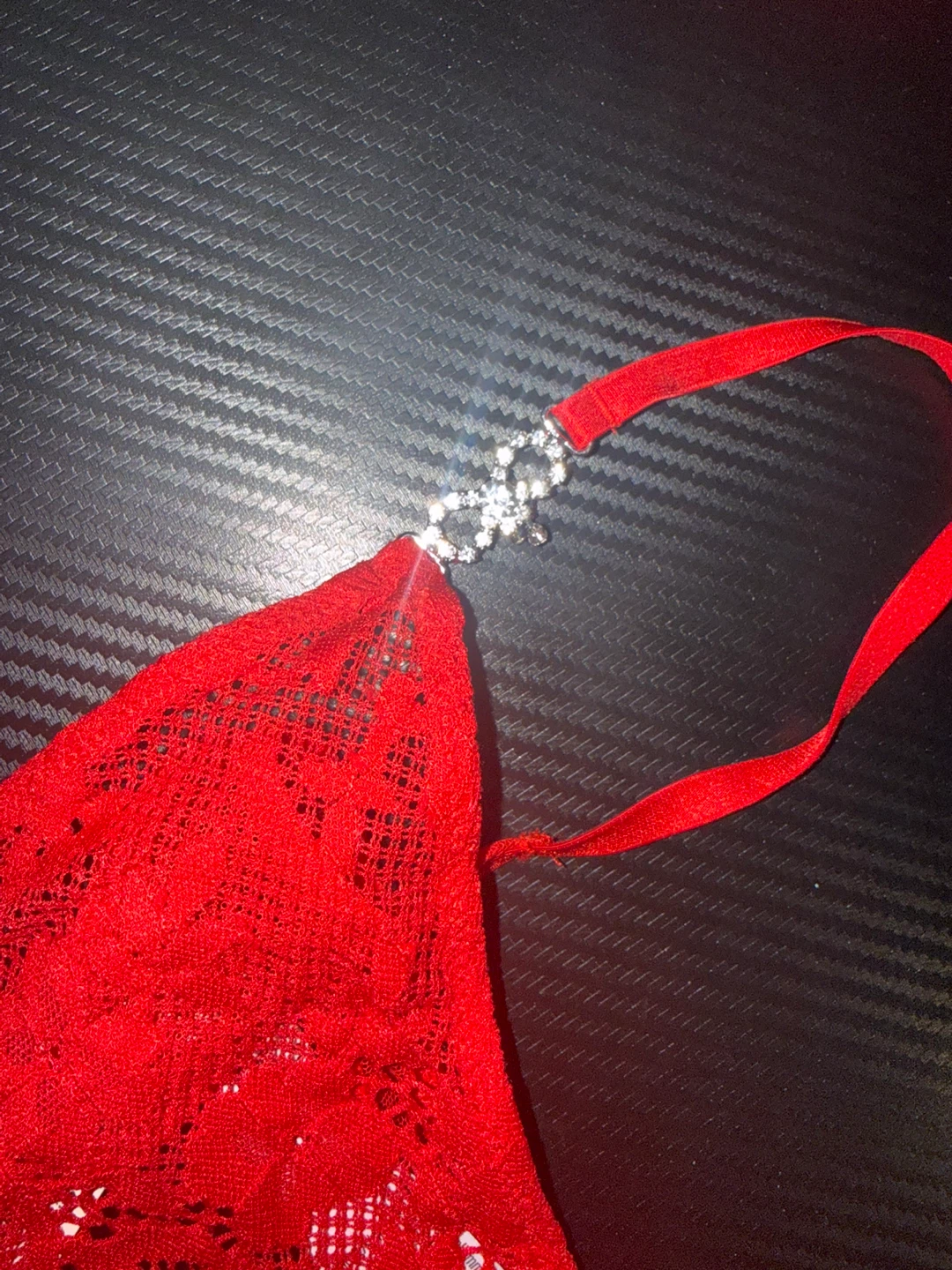 Red Lace G-string Thong with Rhinestone Detail - photo 3