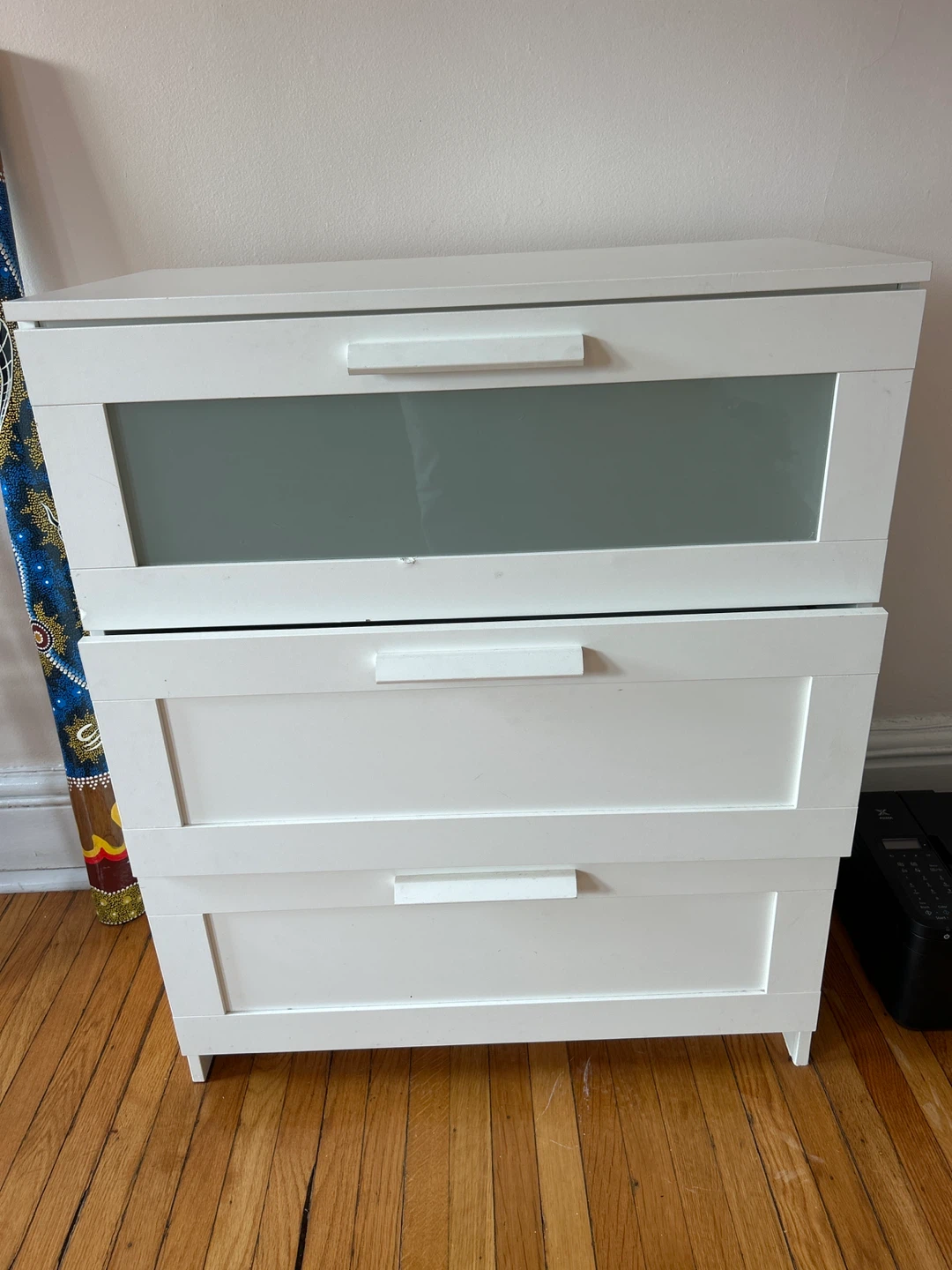 IKEA White 3-Drawer Dresser with Frosted Glass Top Drawer - photo 2