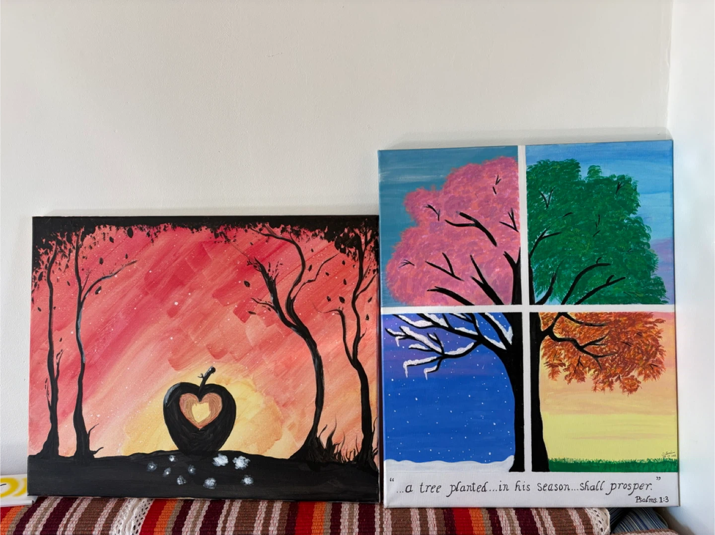 Hand-Painted Art - Apple Silhouette & Four Seasons Trees