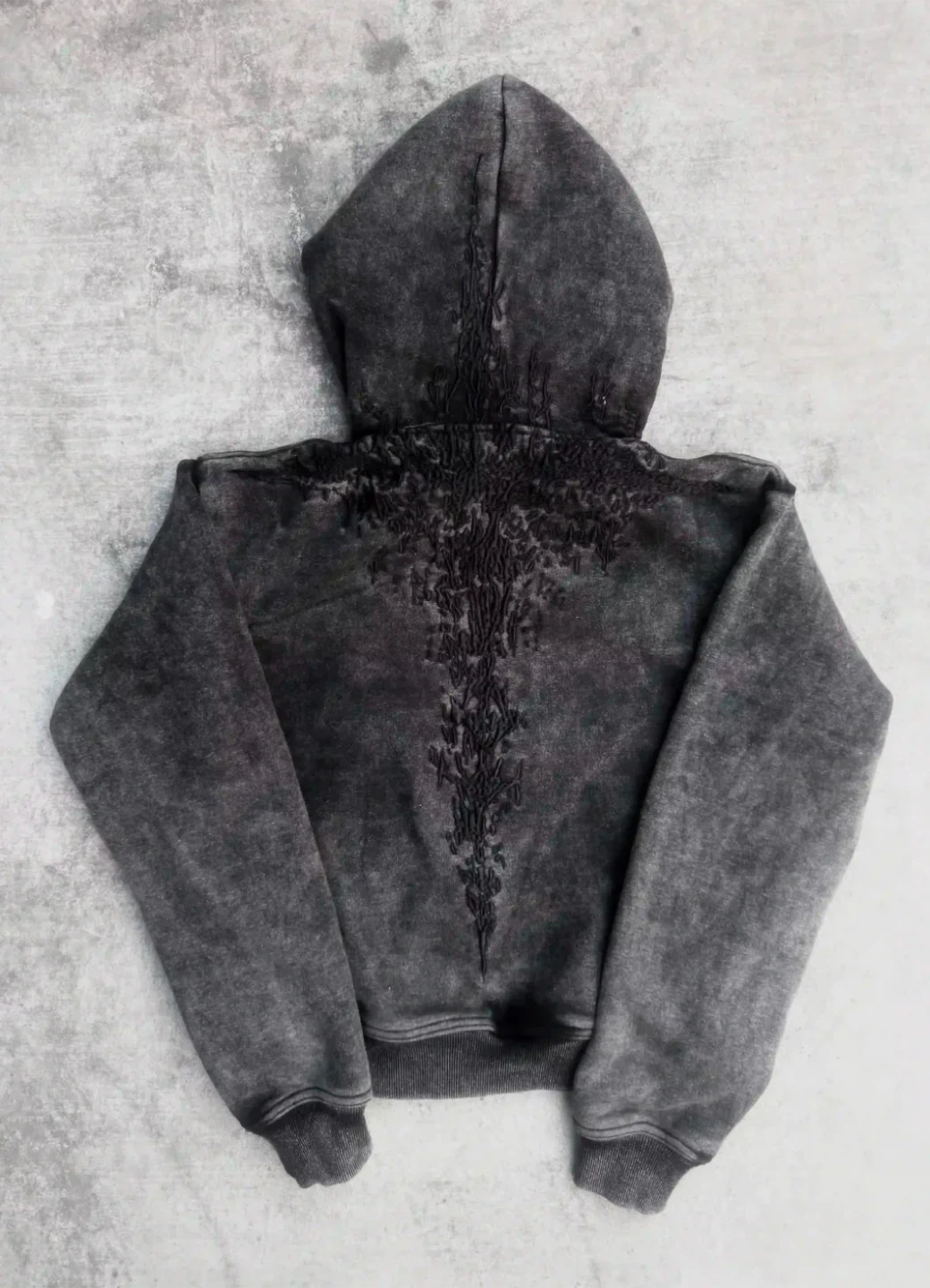 Grey Zip-Up Hoodie with Embroidered Design