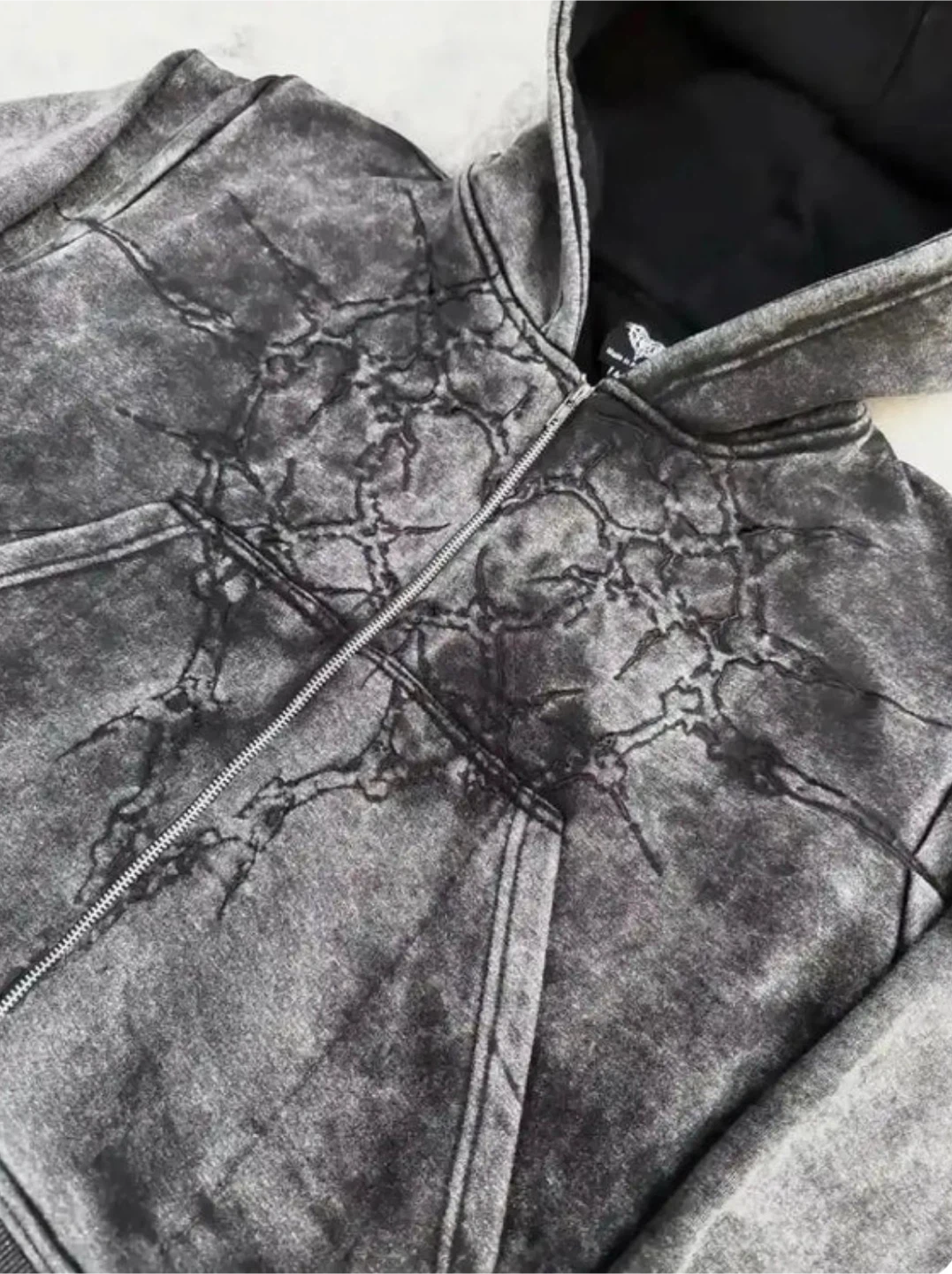 Grey Zip-Up Hoodie with Embroidered Design - photo 2