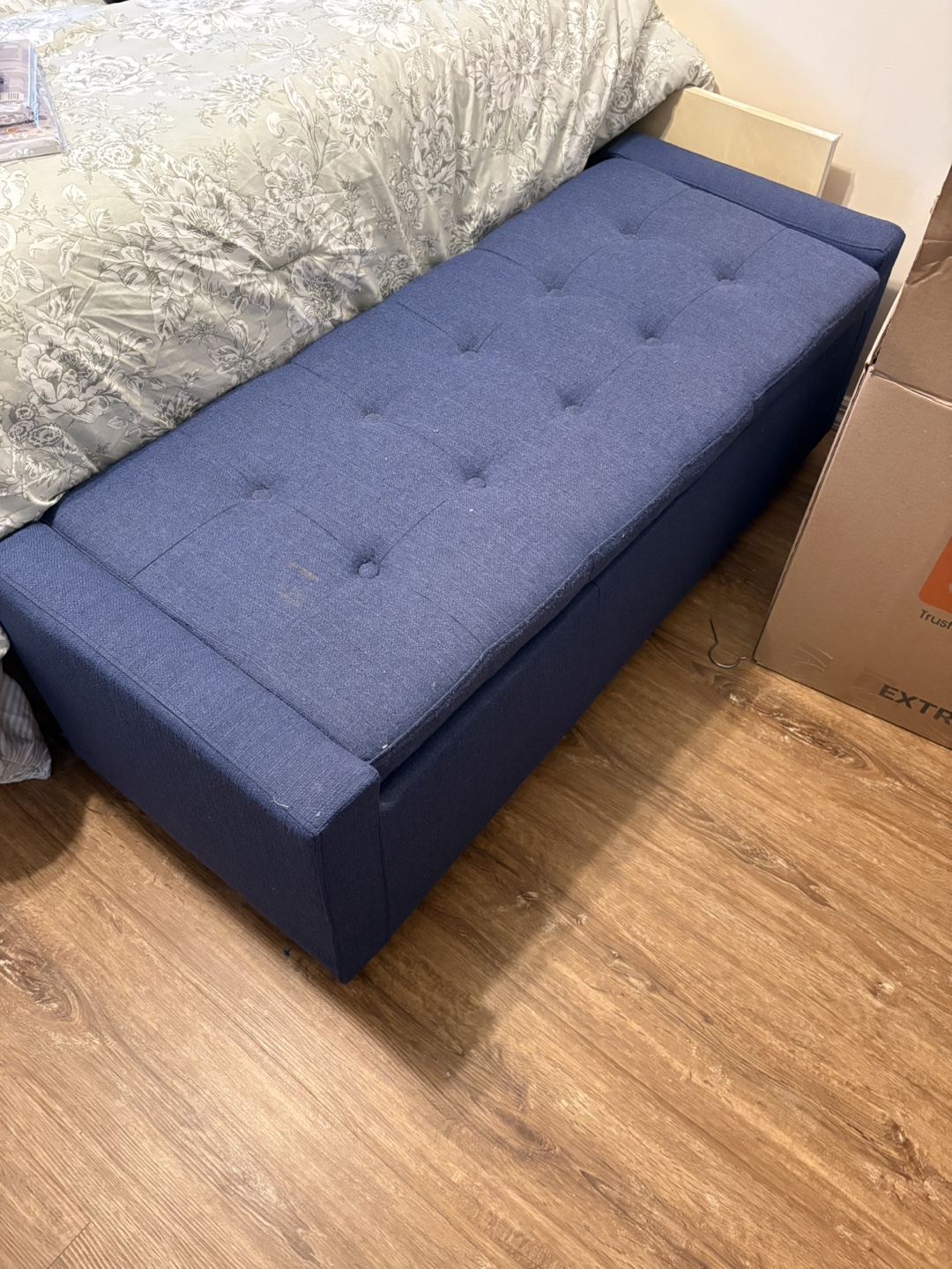 Blue Tufted Storage Ottoman Bench