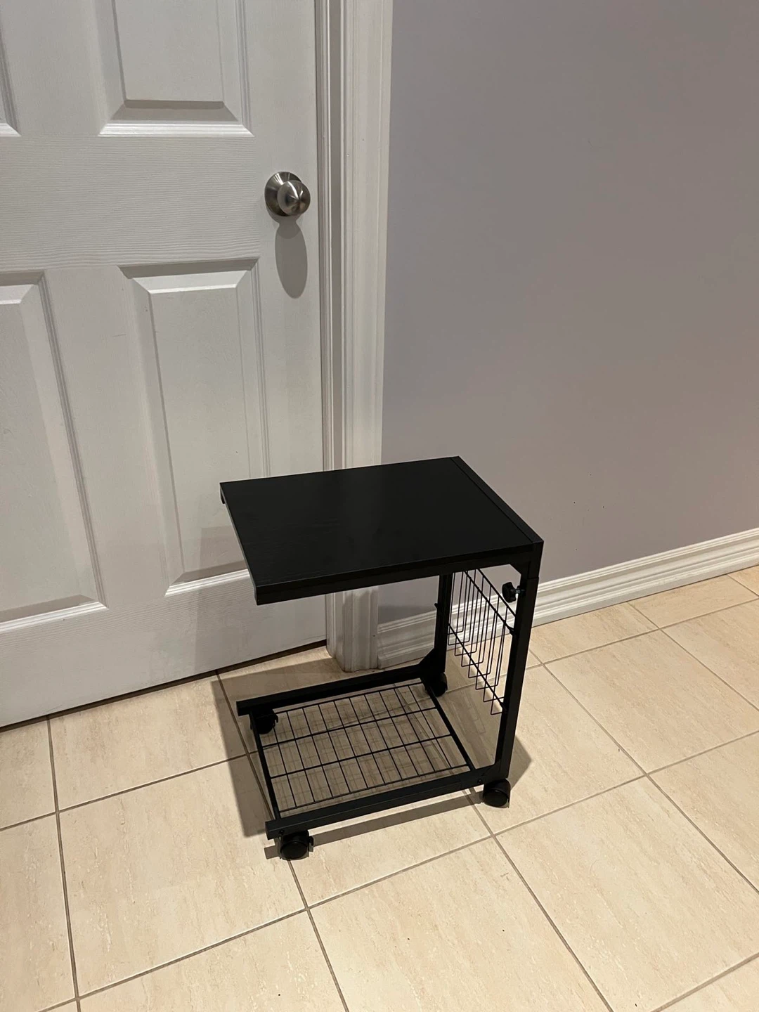 Black Rolling Side Table with Magazine Rack - photo 4