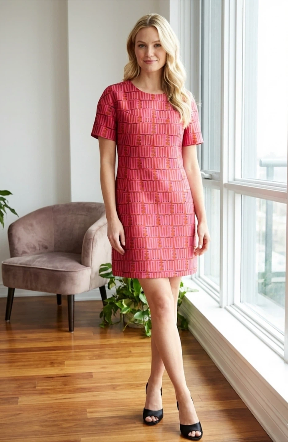 KENZO Paris Women's Pink Geometric Print Sheath Dress Size 44
