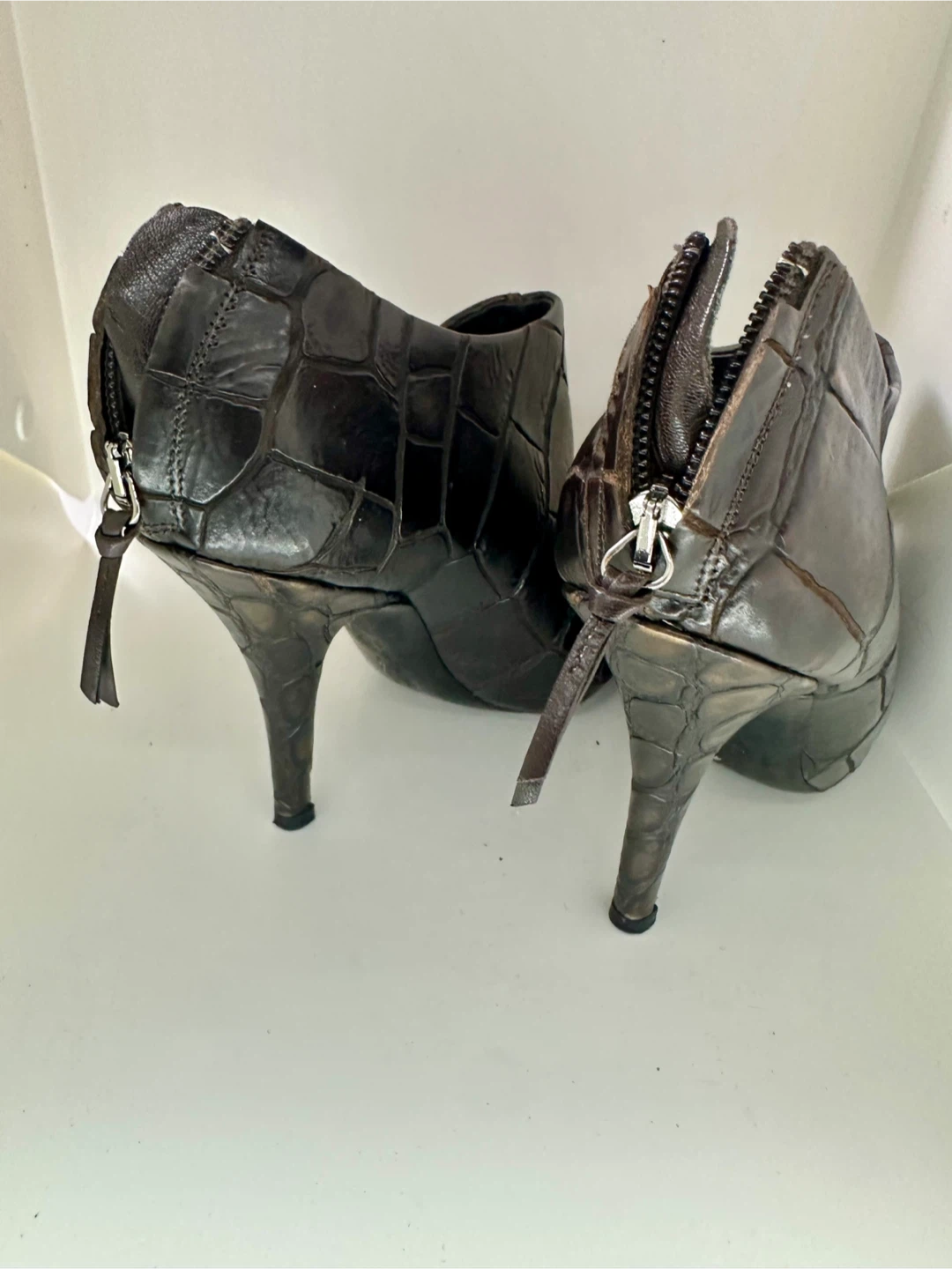 Women's Black Faux Crocodile Ankle Boots - photo 3