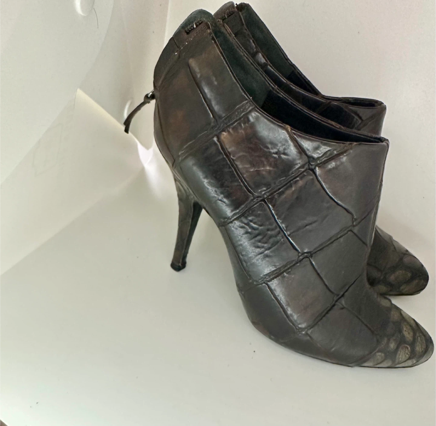 Women's Black Faux Crocodile Ankle Boots
