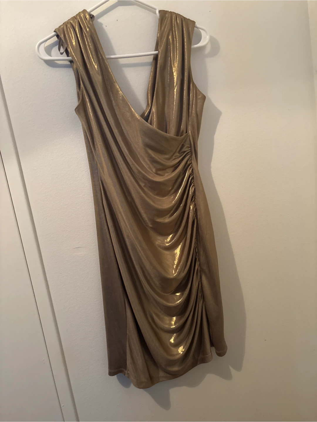Marc New York Gold Ruched V-Neck Dress Size 6