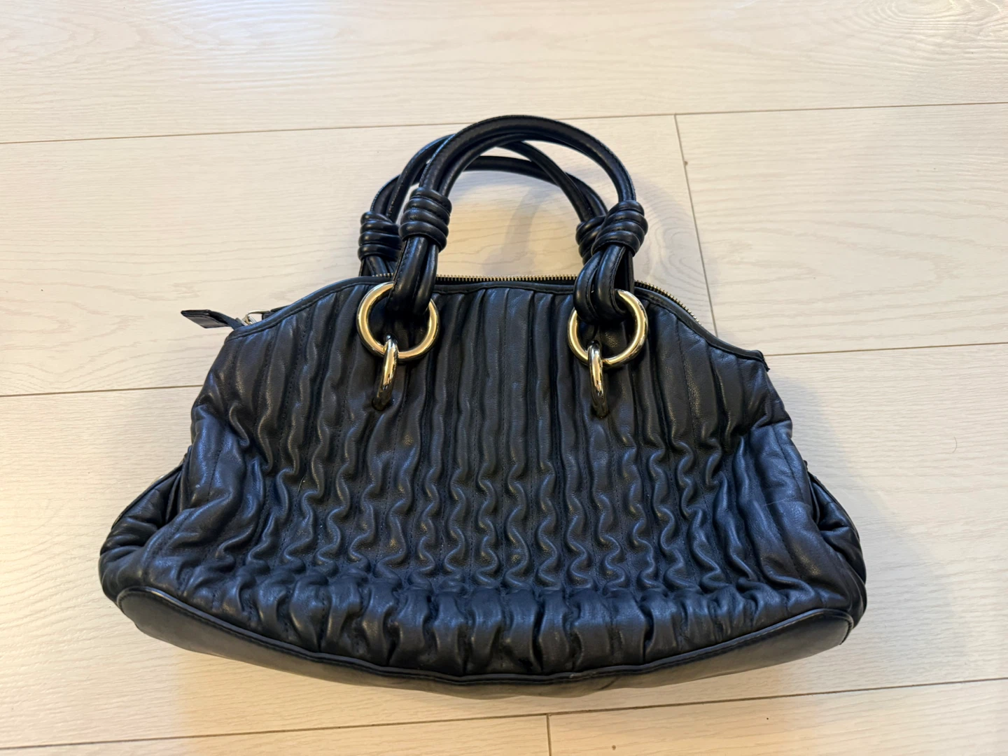 Bally Black Leather Ruched Handbag