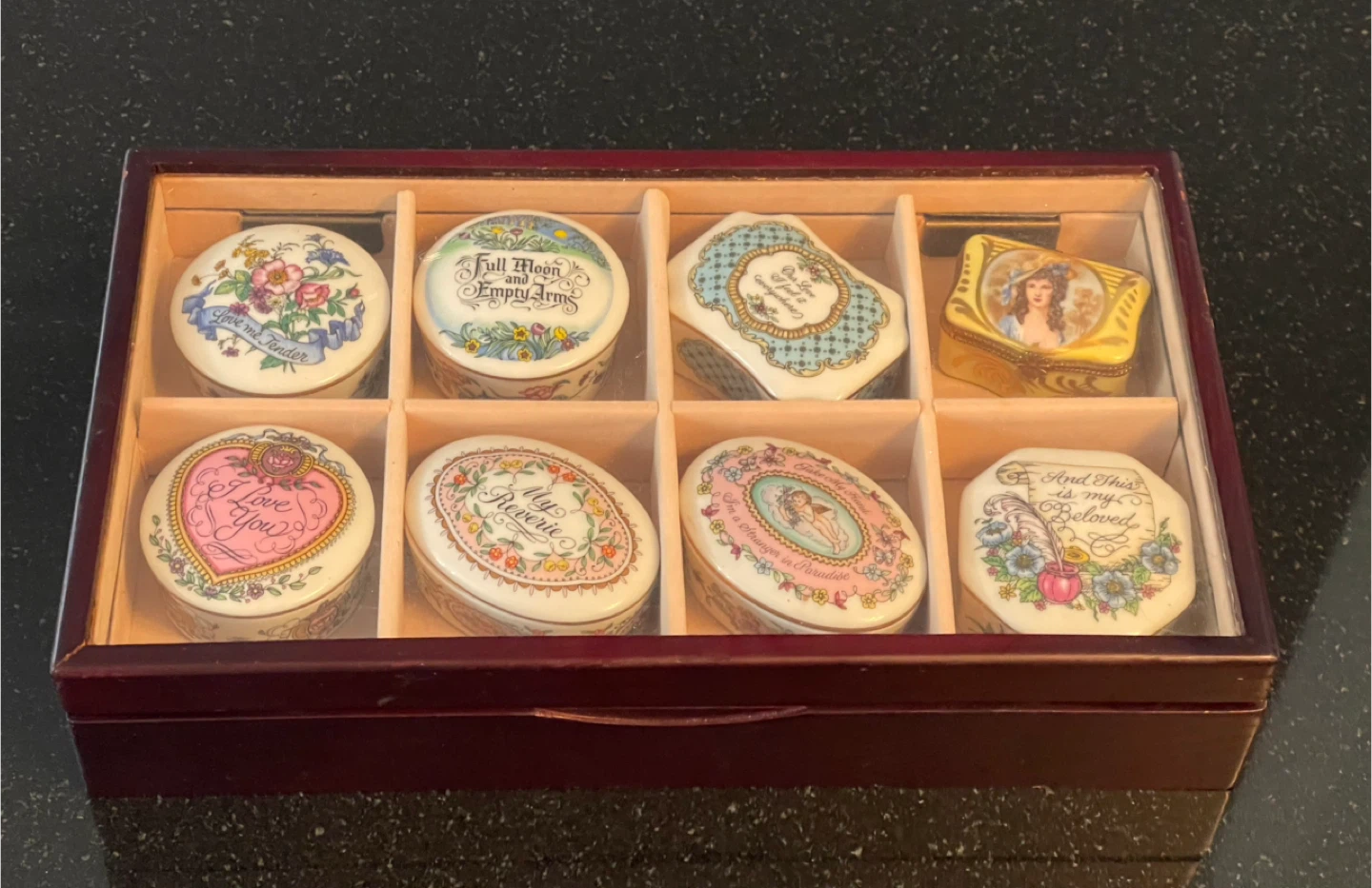 Franklin Porcelain Melodies of Love Music Box Set of 8